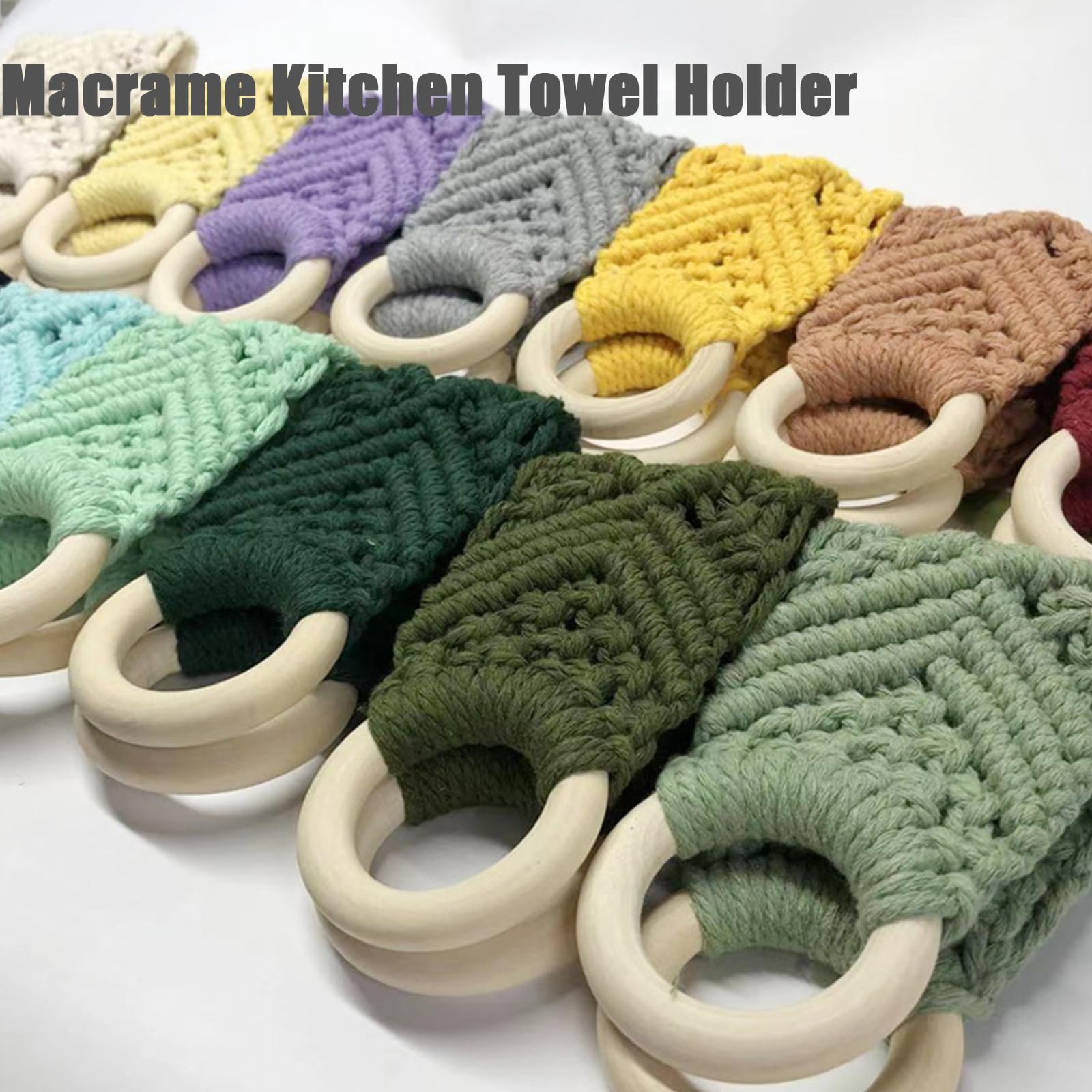 Macrame Kitchen Towel Holder - Handmade Boho Wall Hanging for Dish Towels & Decor (Khaki, 2 Pack) - Perfect for Farmhouse, Rustic & Bohemian Style Kitchens