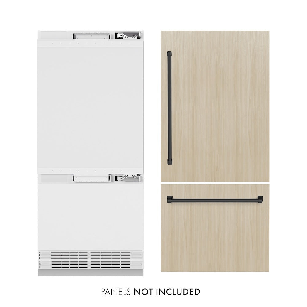 ZLINE Autograph Edition 36 Inch 19.8 Cu Ft Panel Ready Built-In Bottom Freezer Refrigerator with Water Dispenser & Ice Maker - Matte Black (RBITZ 36 MB) - Perfect for Modern Kitchens & Open Concept Homes