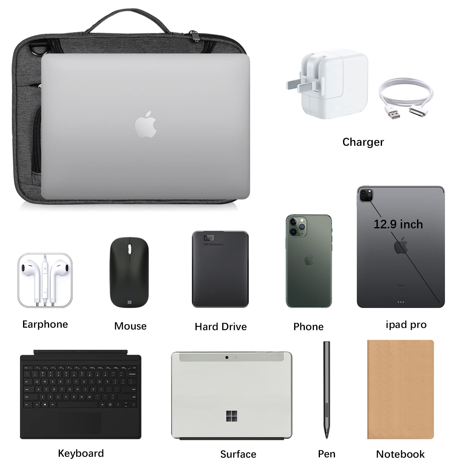 BERTASCHE 13.3 Inch Laptop Sleeve Bag for MacBook Air/Pro & Surface Pro 7/8/X - Padded Protective Case with Adjustable Strap & Charger Pocket - Perfect for Work, Travel & School