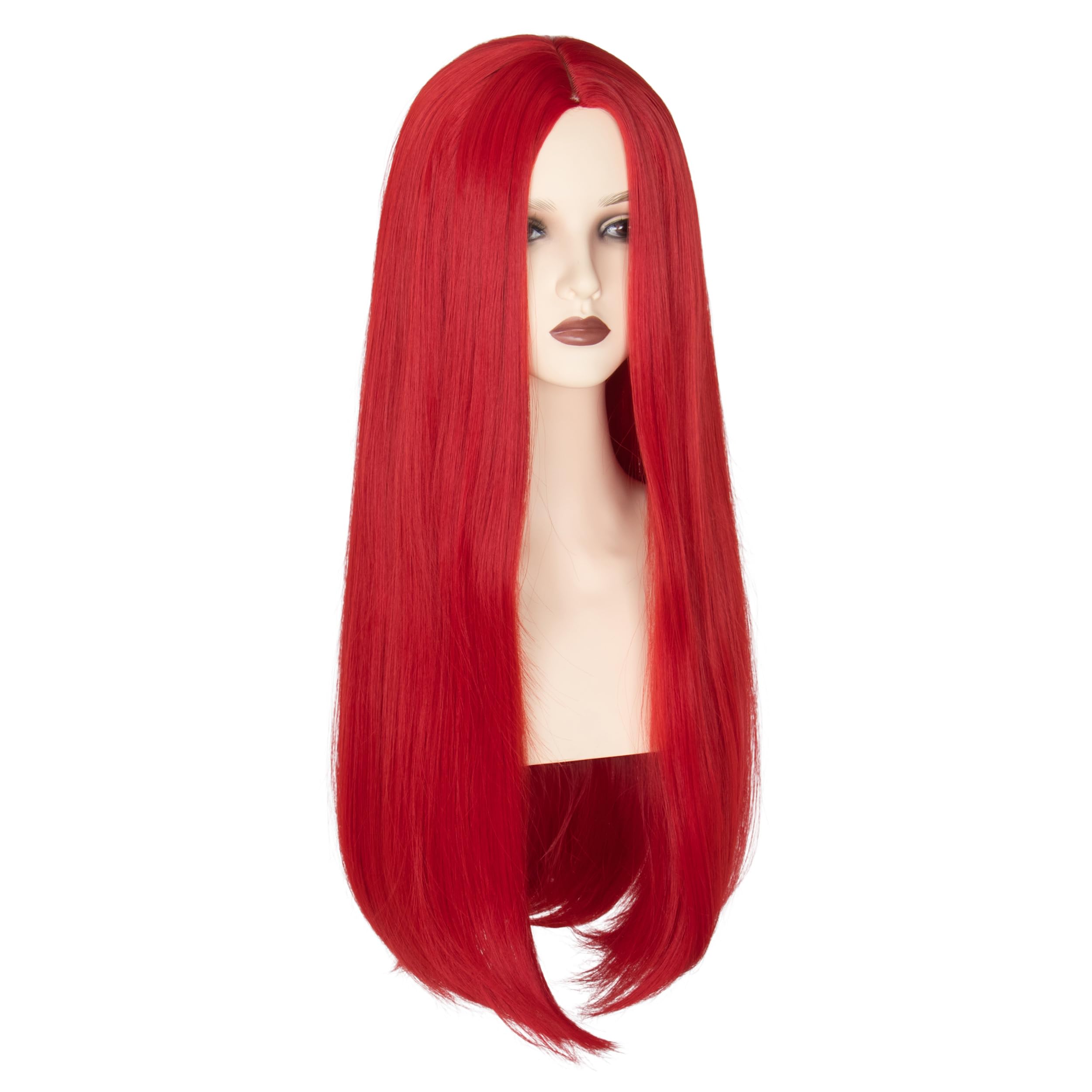 Miss U 26 Inch Long Straight Red Synthetic Wig for Women - Middle Part Halloween Cosplay Costume Wig | Perfect for Costume Parties, Cosplay Events & Themed Gatherings