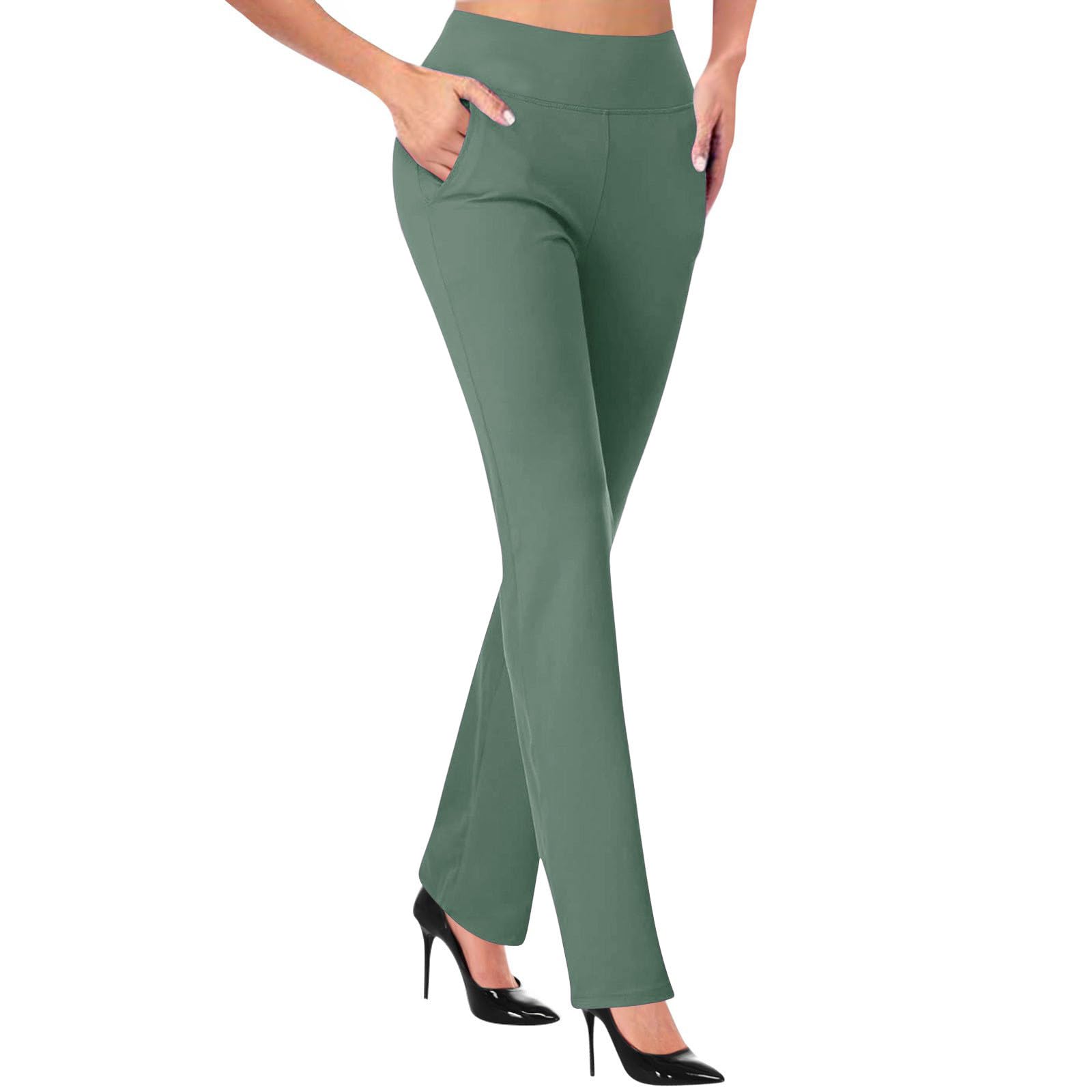 Women's High Waisted Straight Leg Yoga Pants - Stretchy Office Work Pants with Pockets - Breathable Dress Pants for Business, Travel & Everyday Wear