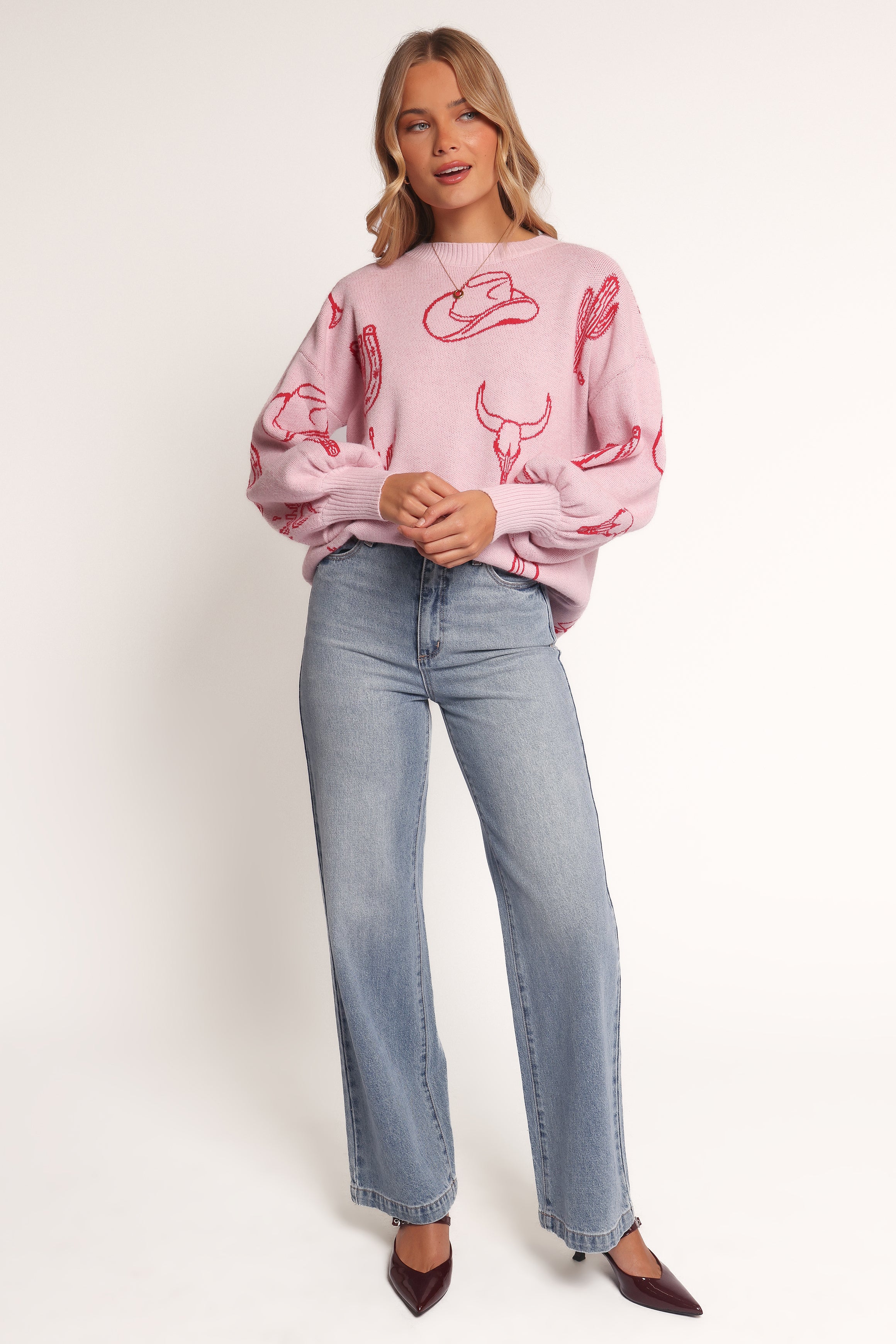 Jax Western Knit Sweater for Women - Soft Pink Cowl Neck Pullover | Cozy Winter Fashion & Casual Outfit Essential