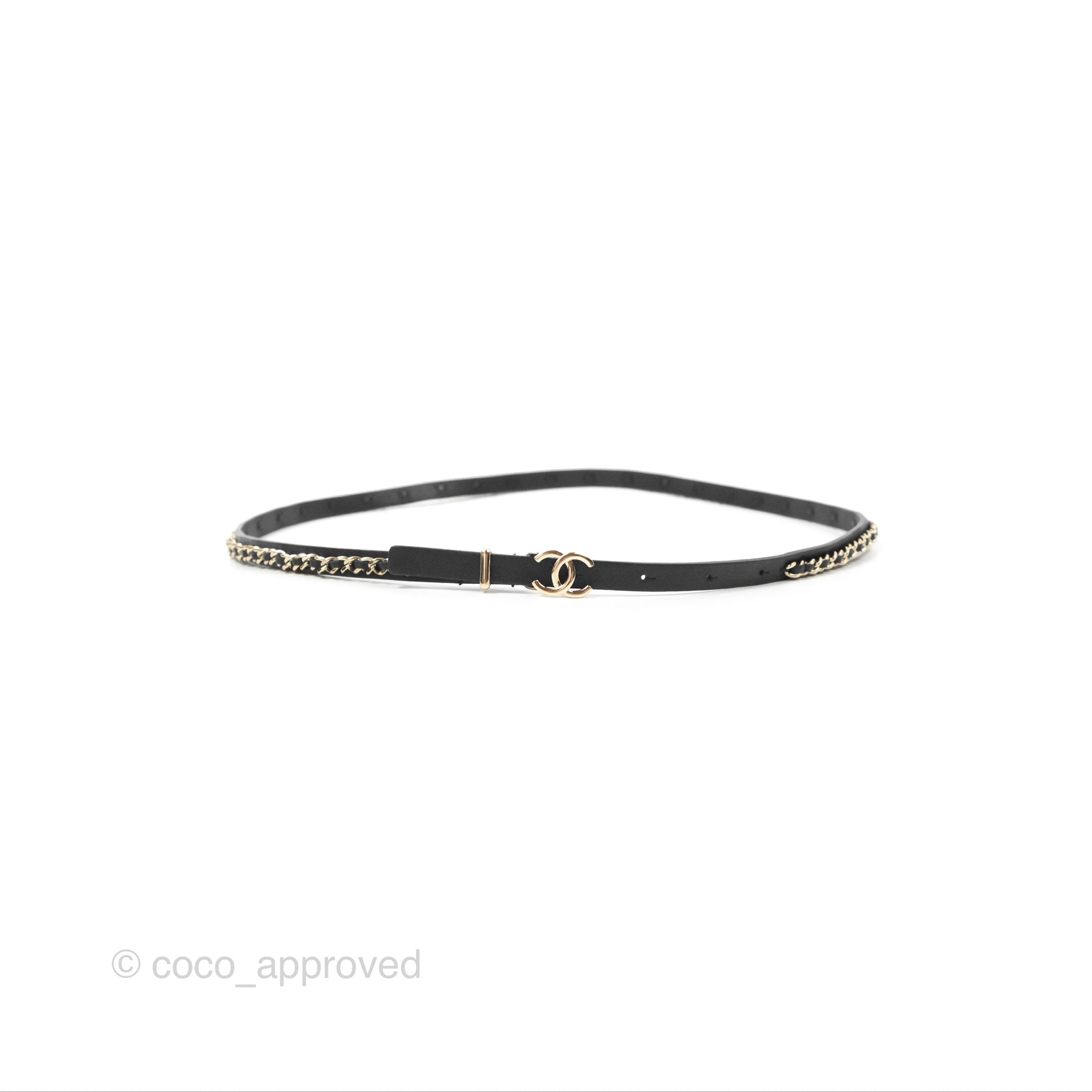 Chanel CC Leather Chain Belt for Women - Black & Gold Tone 22S Collection | Luxury Waist Belt for Evening Dresses, Parties & Special Occasions