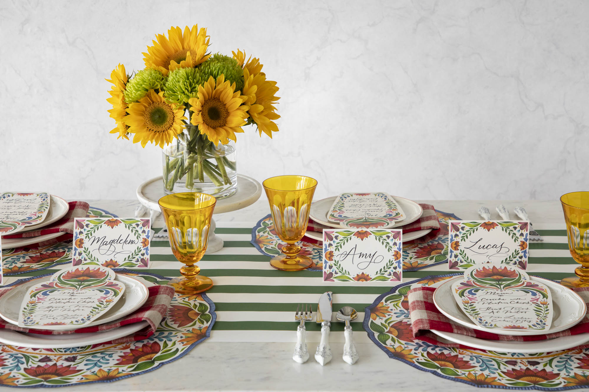 Colorful Die-Cut Fiesta Floral Vinyl Placemats - Set of 6 - Waterproof & Easy Clean - Perfect for Mexican Themed Parties, Outdoor Dining, and Home Decor