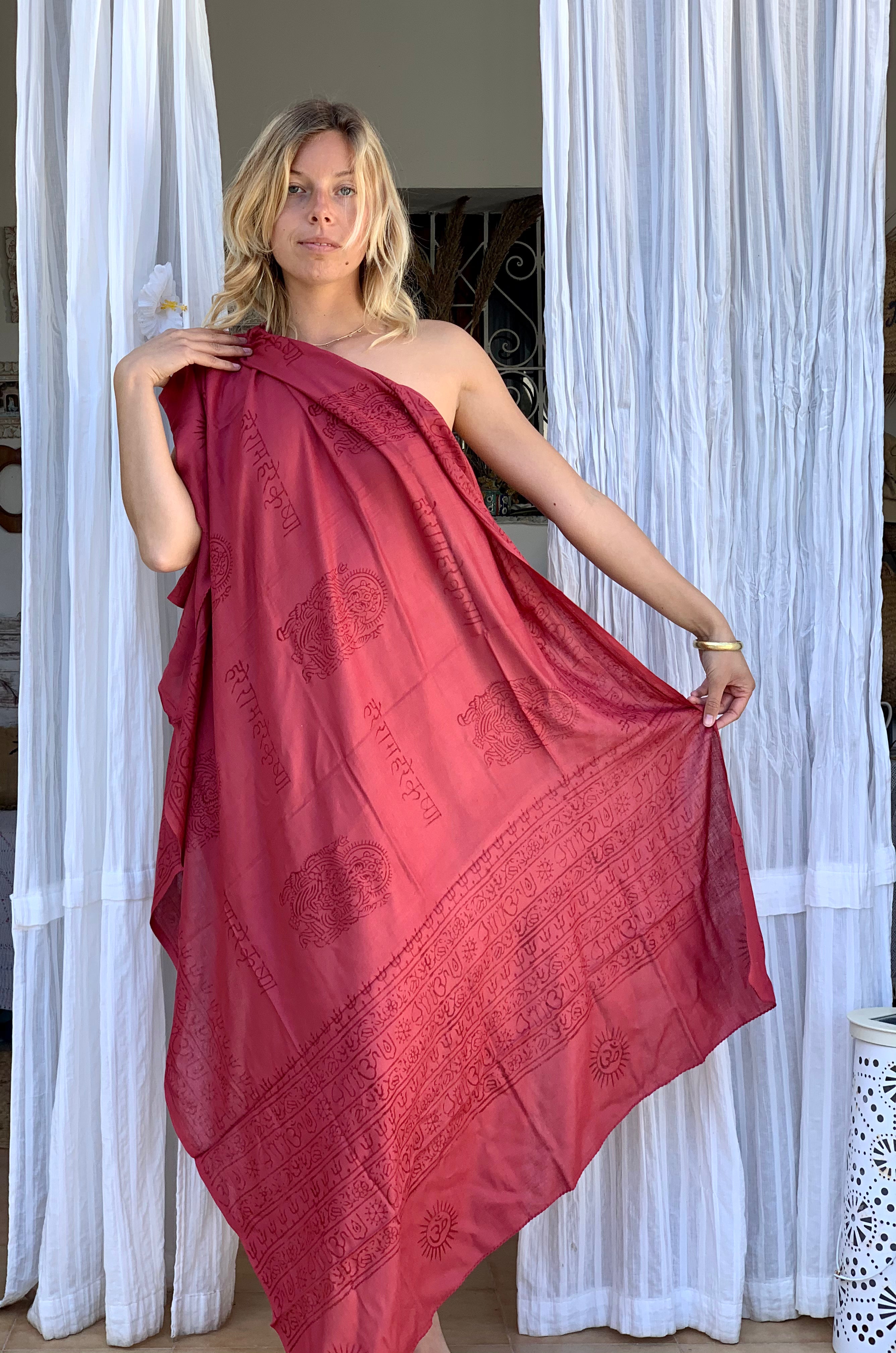 Large Size Om Print Sarong Pareo Shawl - Perfect for Beach, Pool, and Summer Outfits