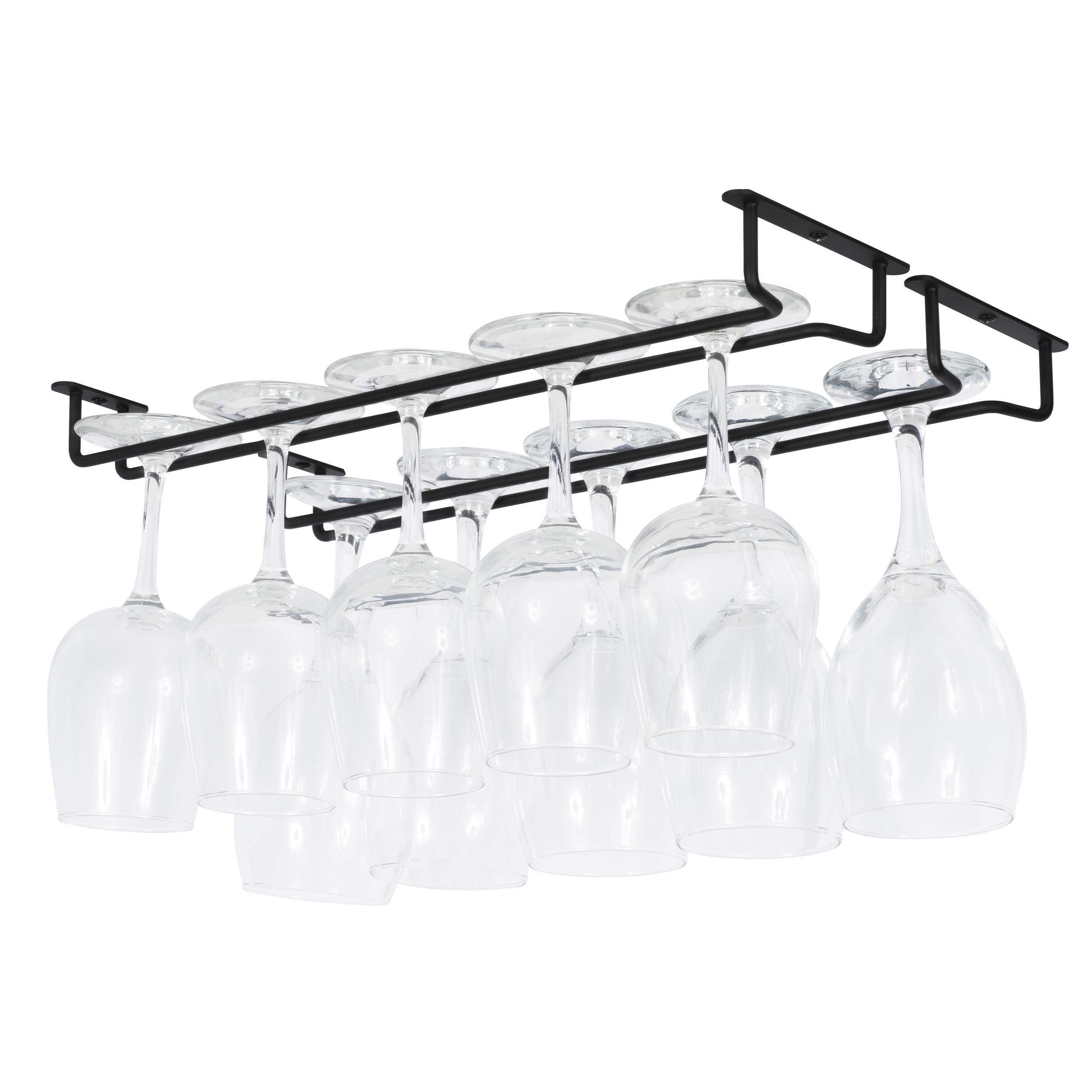 Premium Under Cabinet Wine Glass Holder - Wallniture Brix Black Iron Set of 2 (17 Inch) for Kitchen Organization & Stylish Storage | Perfect for Small Spaces, Bar Decor & Wine Enthusiasts