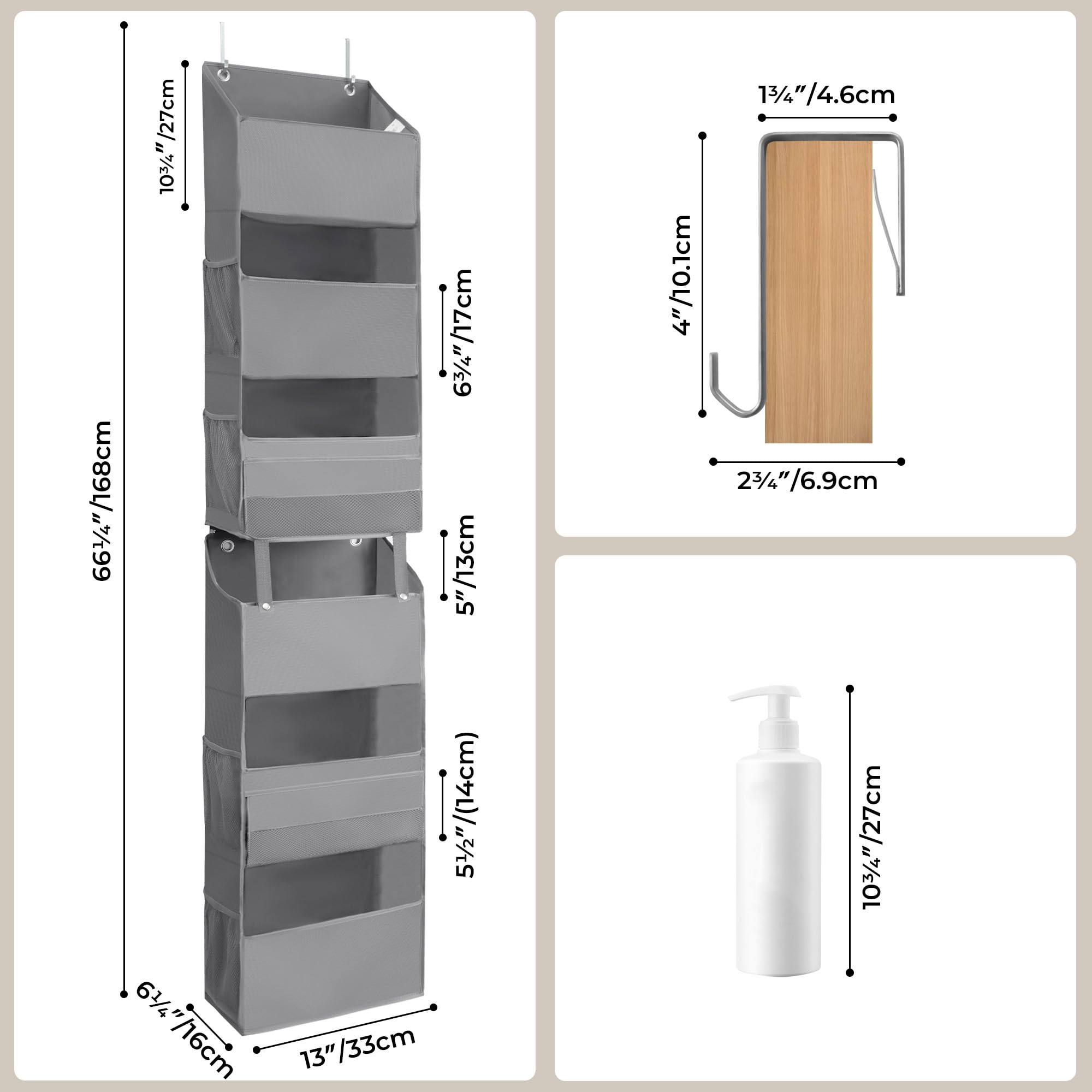 GRANNY SAYS 6-Shelf Over The Door Organizer - Gray Space Saving Storage for Closet, Bathroom & Bedroom - Hanging Door Shelves for Shoes, Towels & Accessories - Perfect for Small Spaces & Home Organization