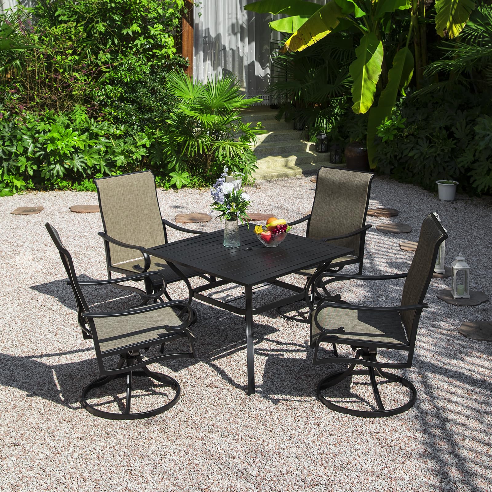 MEOOEM 4-Piece Patio Dining Chair Set - Outdoor Swivel Rocking Chairs with Durable Textilene Mesh Fabric - Perfect for Garden, Backyard, Poolside & Patio Relaxation