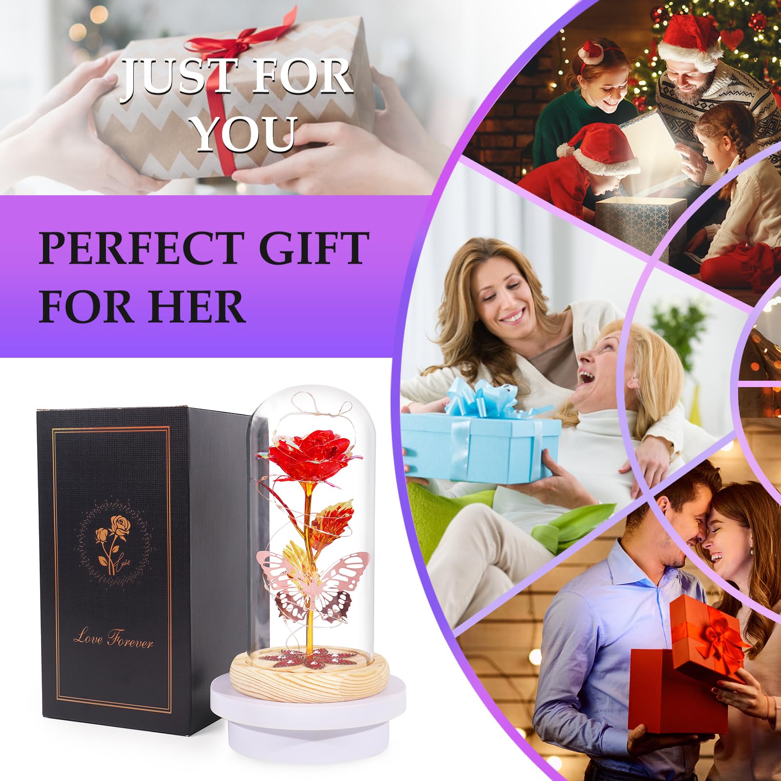 Beferr Preserved Rose in Glass Dome - Eternal Artificial Flower Gift for Women, Mom, Wife, Grandma, Daughter (Red) | Birthday, Mother's Day, Anniversary Present | Home Decor, Wedding Centerpiece, Romantic Gift Idea