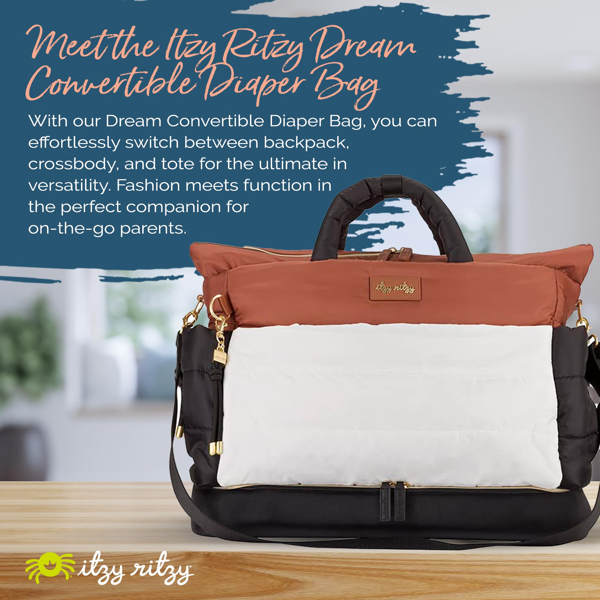 Itzy Ritzy Dream Convertible Diaper Bag - Baby Tote Backpack with 14 Pockets & Changing Pad, Coffee & Cream | Perfect for Moms, Travel & On-the-Go Parenting Essentials