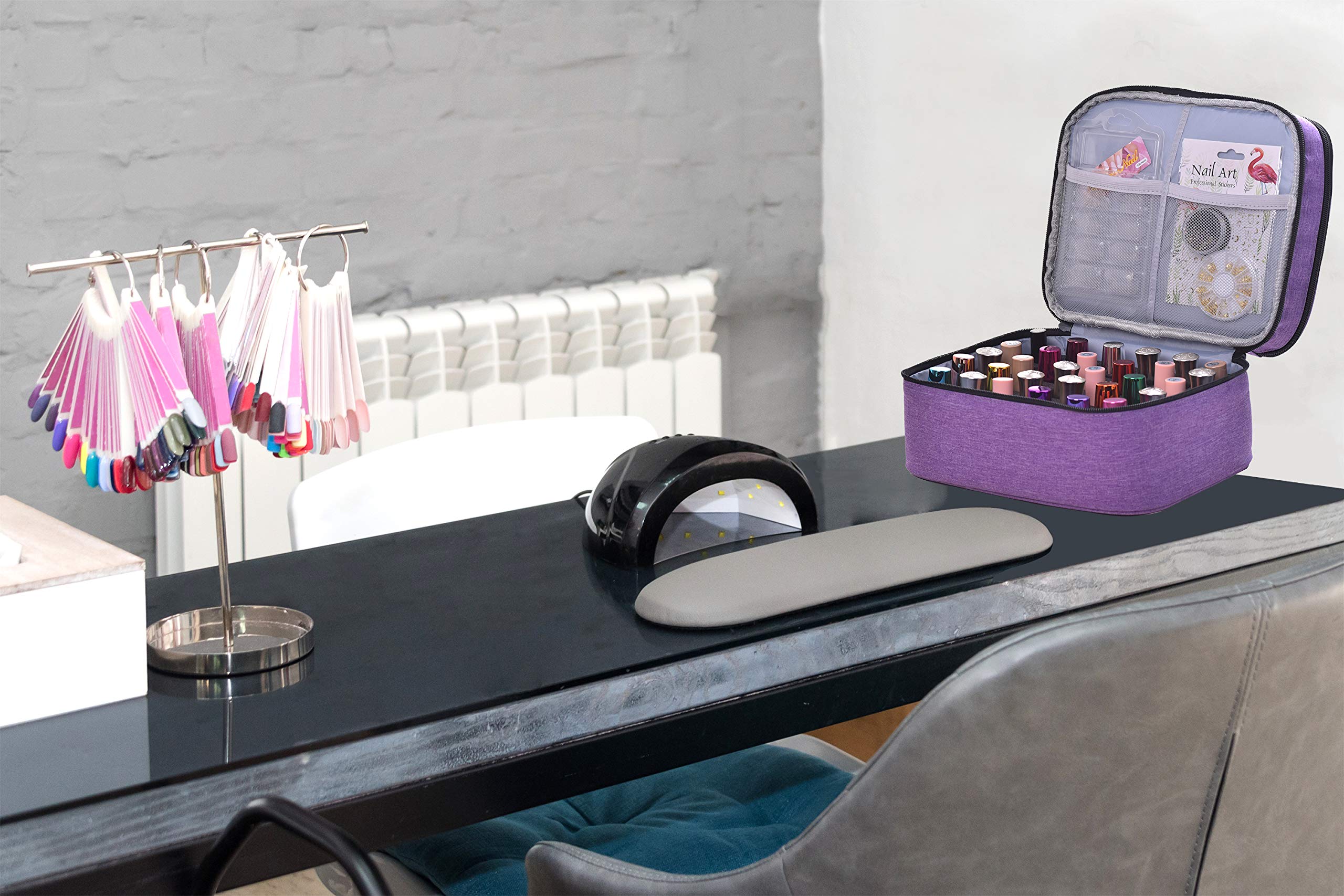 30 Bottles Nail Polish Organizer - Double Layer Nail Varnish Storage Case with Handle, Portable Nail Supply Carrying Bag for Salon & Travel (Purple) - Perfect for Professional Nail Technicians & DIY Manicures at Home