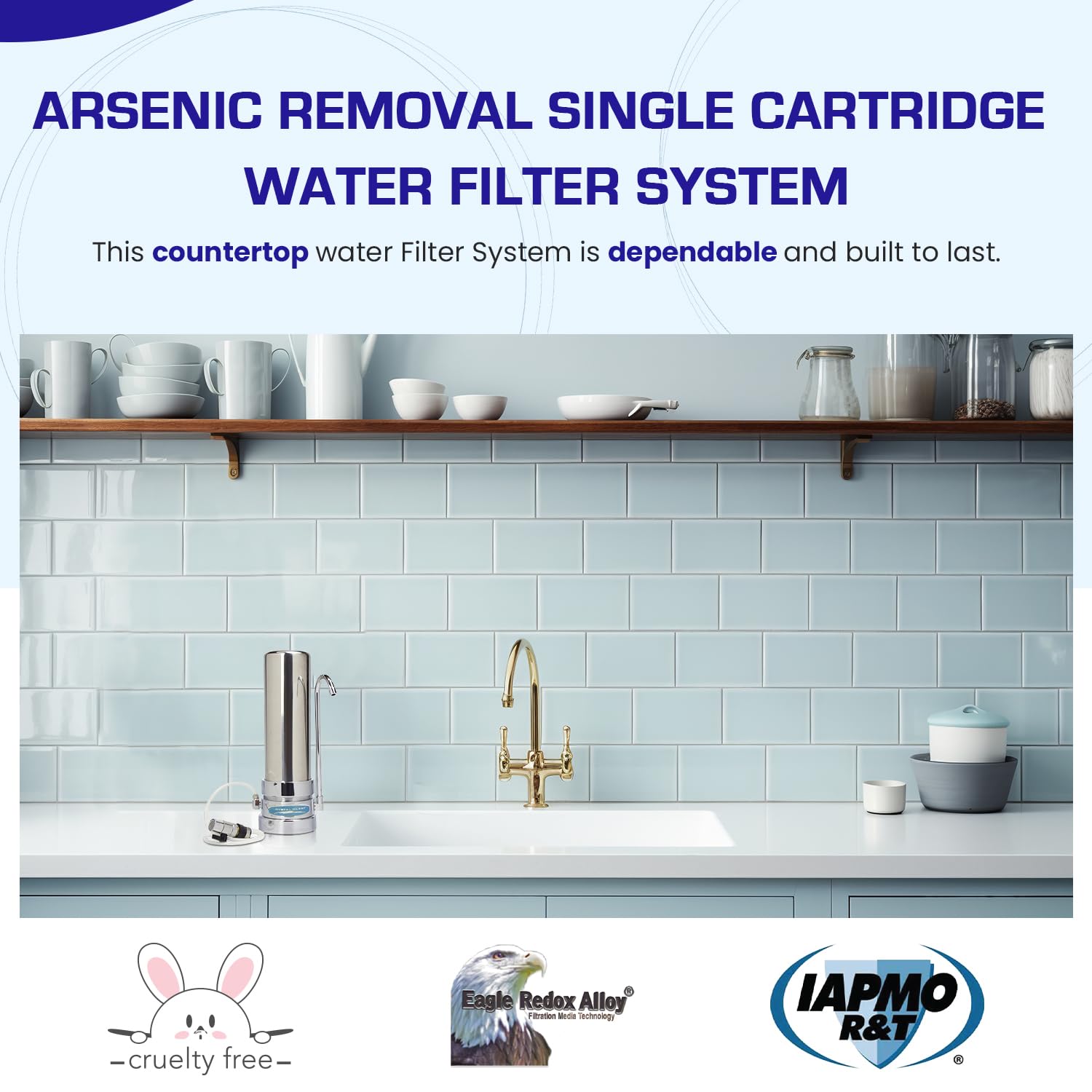 Smart Single Cartridge Countertop Water Filter System for Arsenic Removal - Stainless Steel Design by Crystal Quest | Perfect for Home, Office & RV Use
