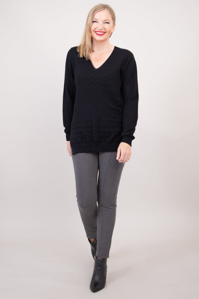 Greta Sweater Women's Black Cotton Knit Pullover - Cozy Casual Wear for Fall & Winter Outfits