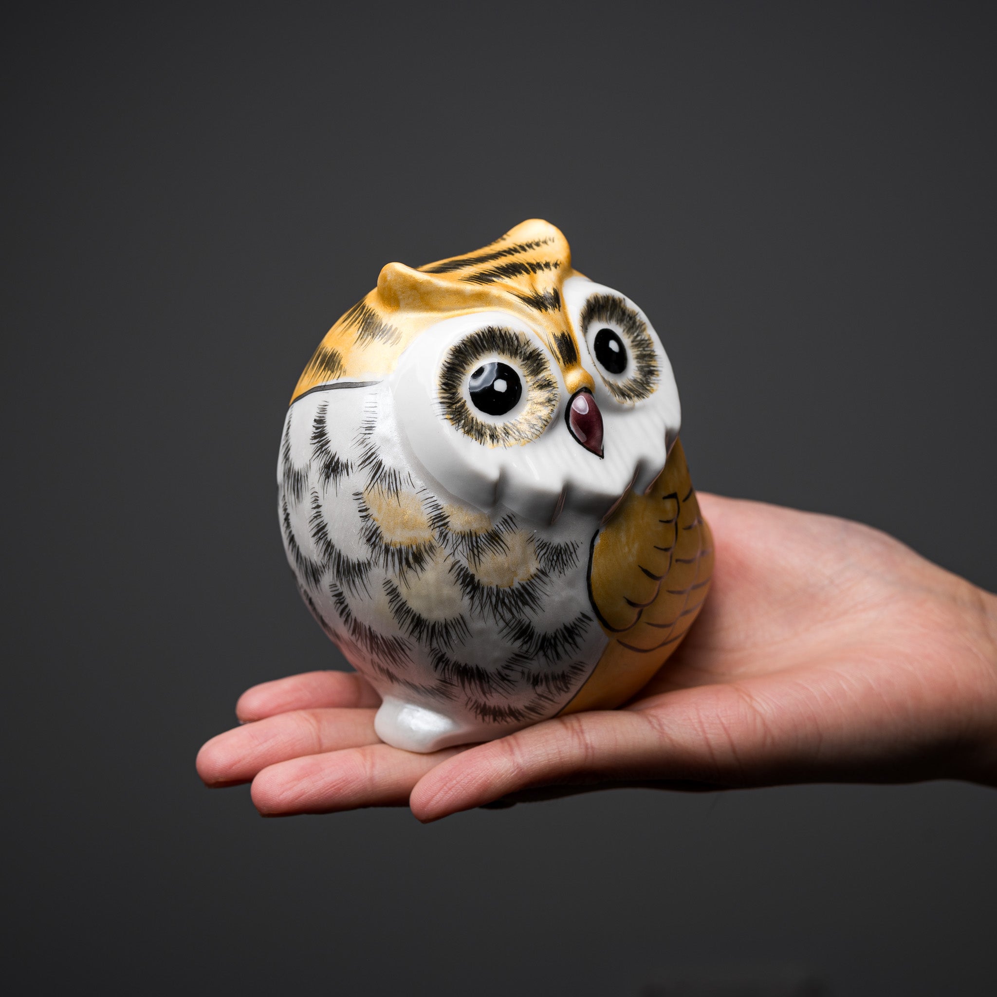 Kutani Ware Golden Owl Animal Ornament - Handcrafted Japanese Ceramic Collectible for Home Decor, Gift & Display
