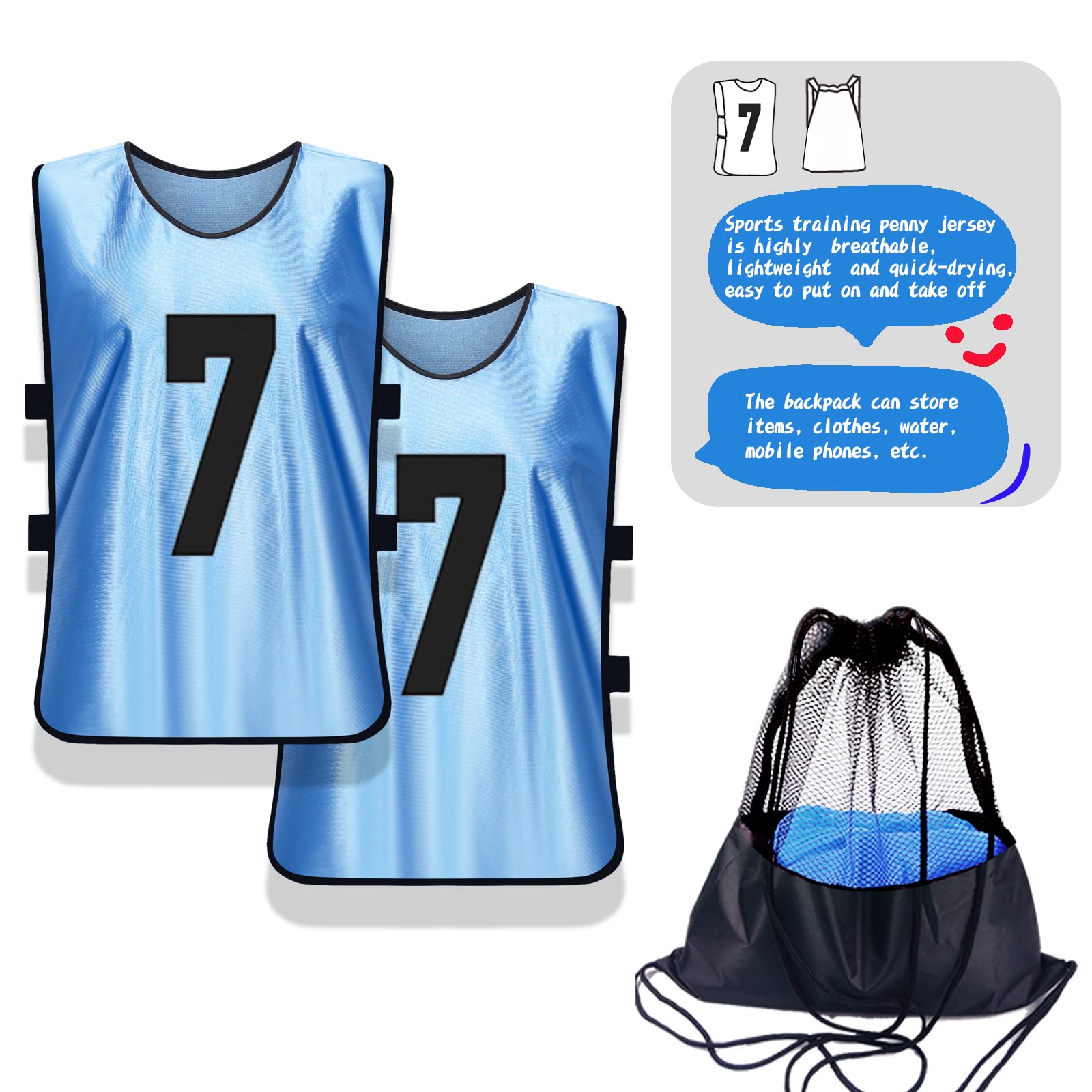 Scrimmage Training Vest 12 Pack - Reversible Soccer Pinnies for Adults & Youth with Numbered Bibs - Perfect for Team Sports, Soccer Practice & Scrimmage Games