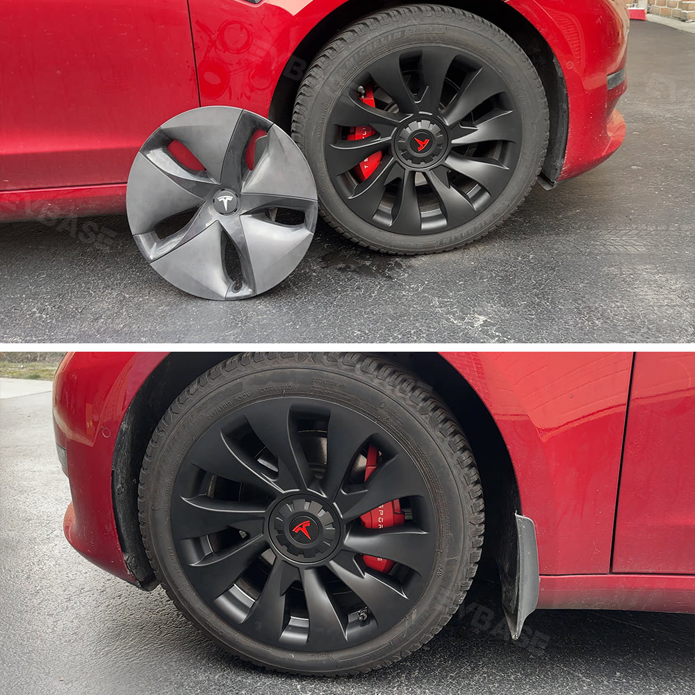 Tesla Model 3 18-Inch Überturbine Wheel Covers (4-Piece Set) - Matte Black Aero Wheel Caps for 2017-2023 - Enhance Style & Protect Rims for Daily Driving & Road Trips