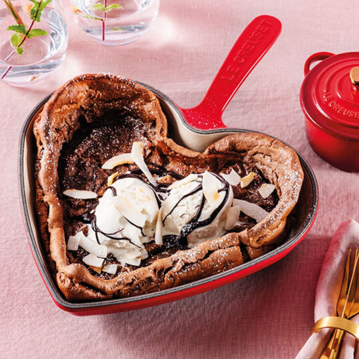 Le Creuset 10-Inch Heart-Shaped Cast Iron Skillet - Cherry Red | Perfect for Valentine's Day Cooking, Breakfast Pancakes & Romantic Dinners