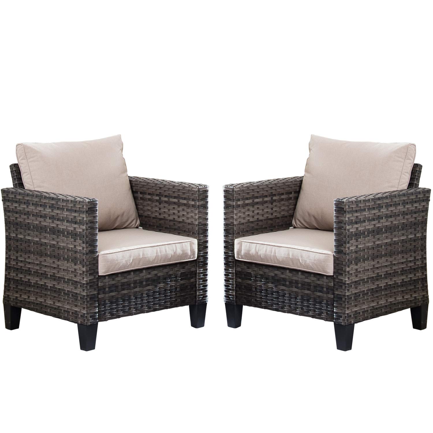 2-Piece OVIOS Patio Chairs Set - All-Weather Wicker Rattan Outdoor Chairs with Comfortable Cushions, High Back Porch Seating for Balcony, Deck, Garden - Beige | Perfect for Relaxing, Sunbathing & Outdoor Entertaining