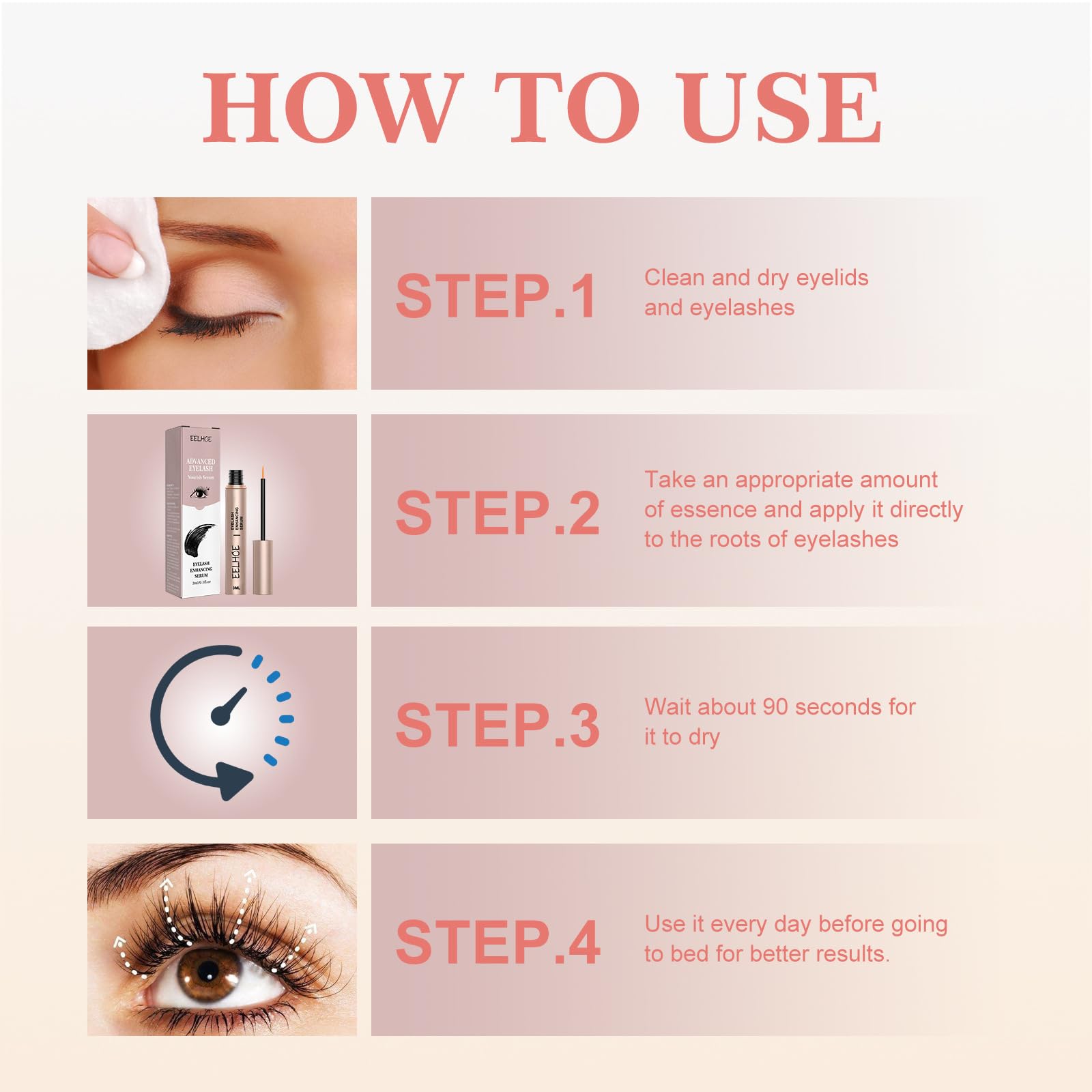 Best Eyelash Growth Serum for Longer, Thicker Lashes – Peptide-Infused Formula – Hormone-Free Lash & Eyebrow Enhancer – Fast Results in 4 Weeks – Perfect for Nighttime Routine & Special Occasions