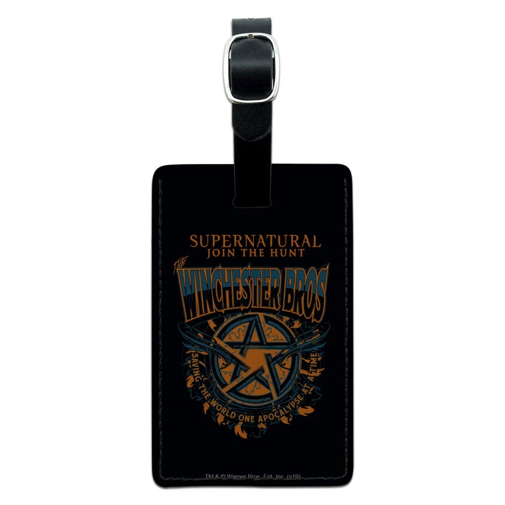 Supernatural The Bros Rectangle Leather Luggage Tag - Durable Carry-On ID Tag for Suitcases & Travel Bags | Perfect for Business Trips, Vacations & Airport Identification