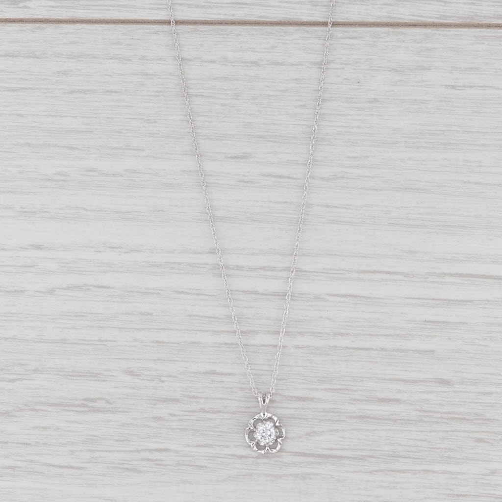 0.22ctw Diamond Flower Pendant Necklace - 14k White Gold 18.5