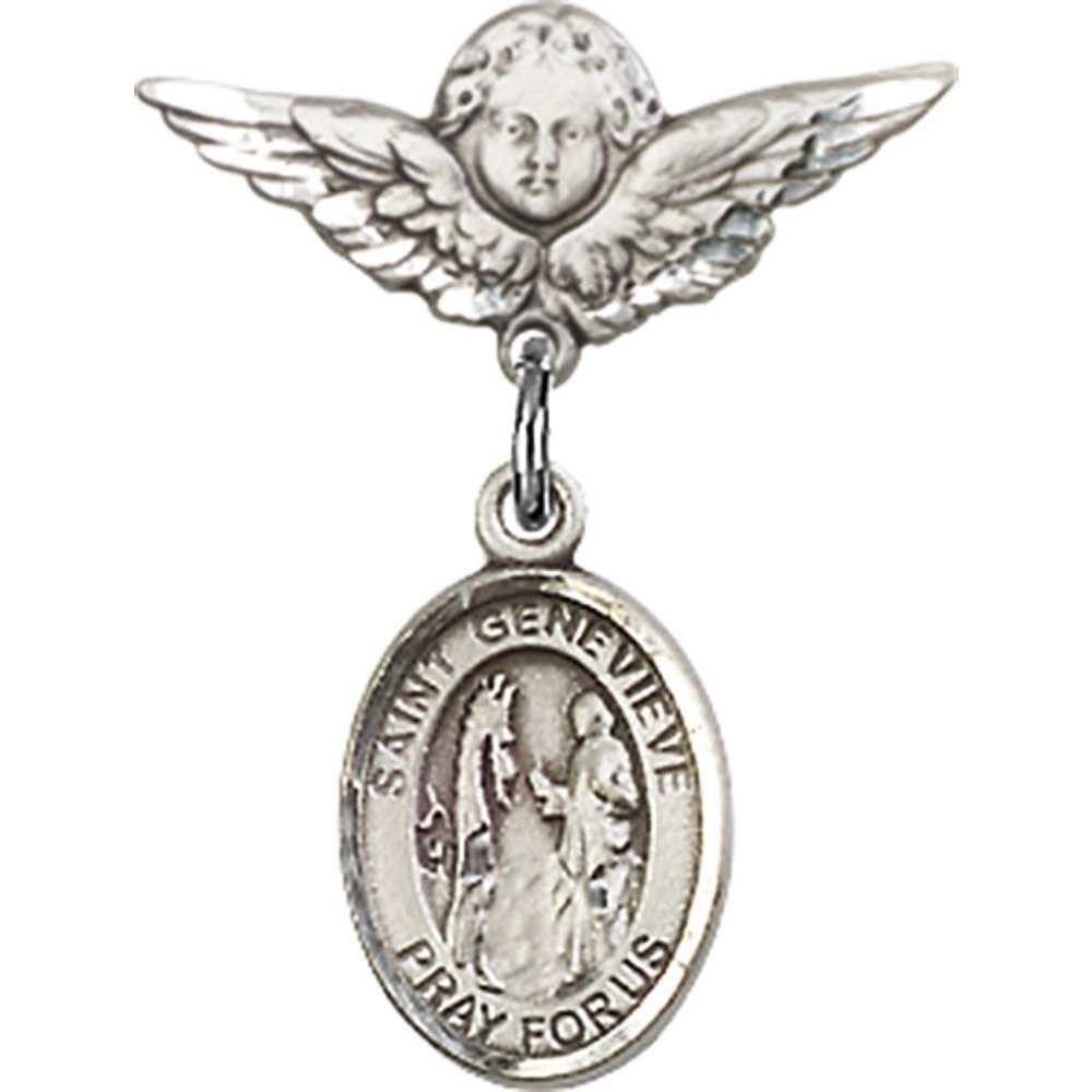 St. Genevieve Sterling Silver Baby Badge with Angel Wing Charm - 7/8