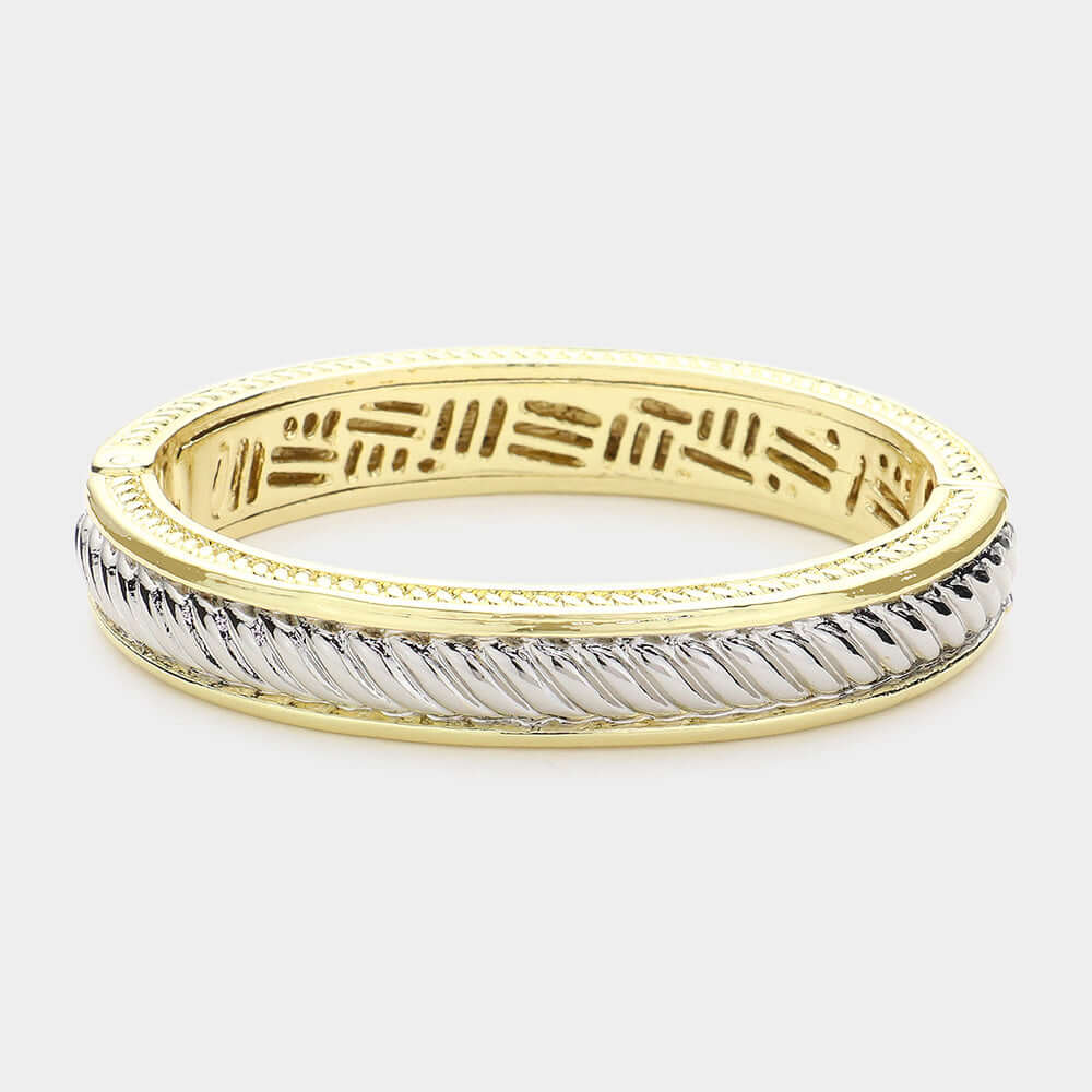 Two Tone Cable Metal Hinged Bangle Bracelet for Women - Elegant Gold & Silver Jewelry for Everyday Wear, Parties & Special Occasions