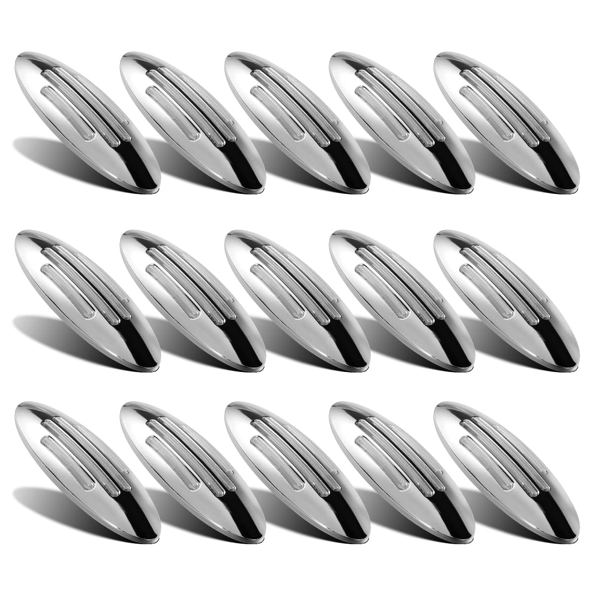 Partsam 15Pcs 6-3/5 Inch Oval Amber LED Side Marker Lights - Clear Lens, 18 Diodes, Waterproof, 12V with Bullet Plug - Perfect for Trucks, Trailers & Boats - Flush Mount Clearance & Turn Signal Lights for Enhanced Visibility