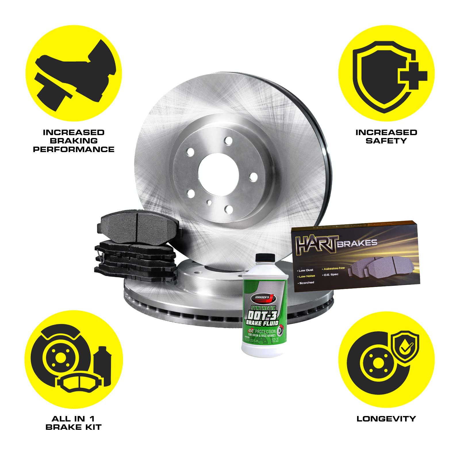Hart RBB1.02011.02 Front Brake Kit - Ceramic Brake Pads & Rotors Set | High-Performance Braking System for Cars, Trucks & SUVs | Perfect for Daily Commuting, Highway Driving & Heavy Loads