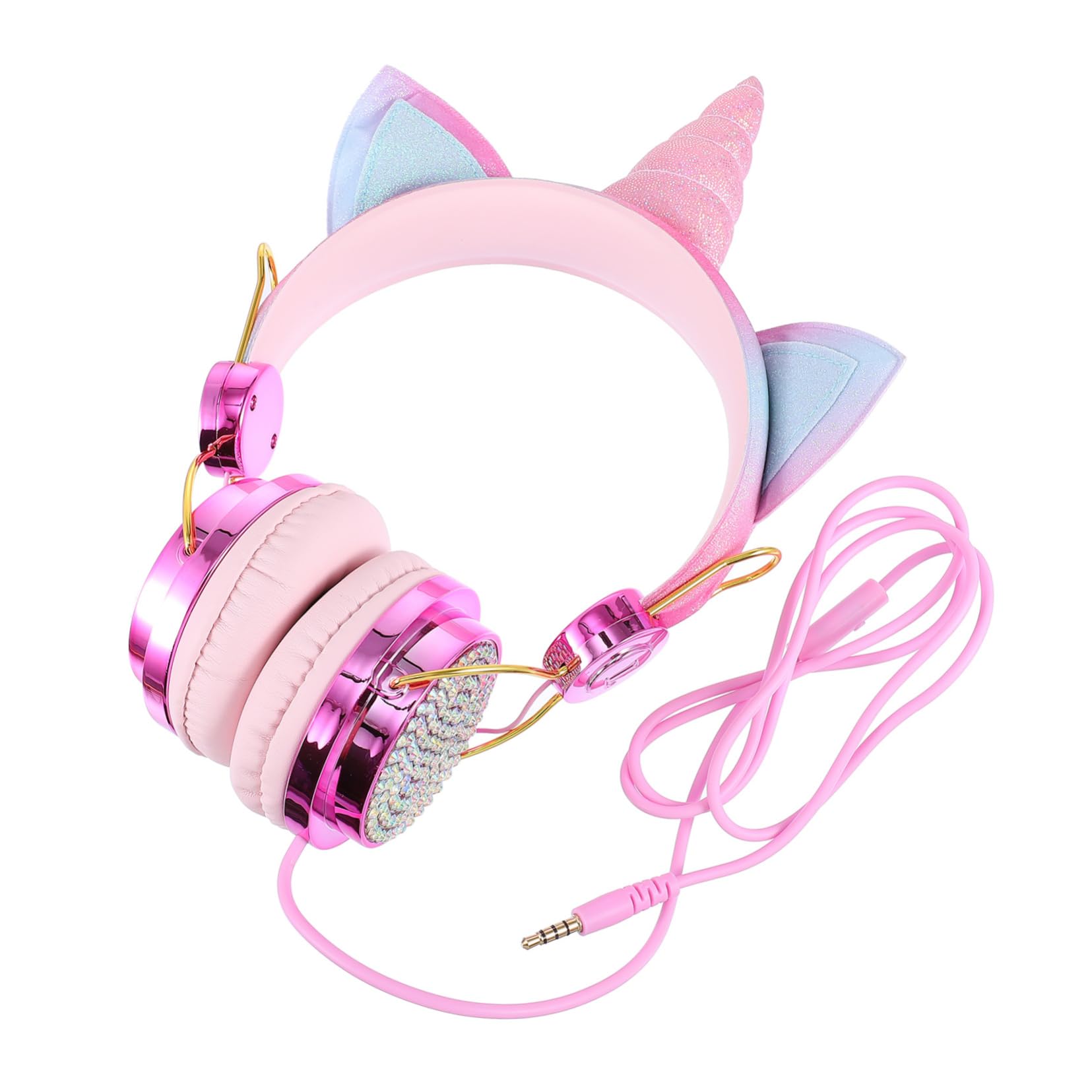 OSALADI Cartoon Cat Ear Headphones with Mic - 3.5mm Wired Gaming Headset with Volume Control, Unicorn Horn Design (108dB) for Kids, Teens & Adults - Perfect for Gaming, Office & Smartphone Use