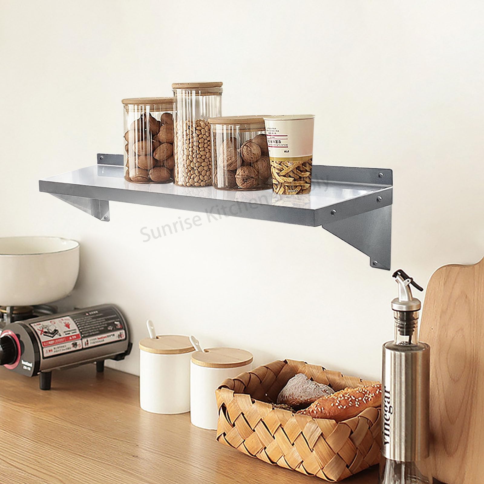 Premium 430 Stainless Steel Wall Shelf - NSF Certified Commercial Kitchen Shelf for Restaurants, Bars & Hotels - Heavy Duty 12