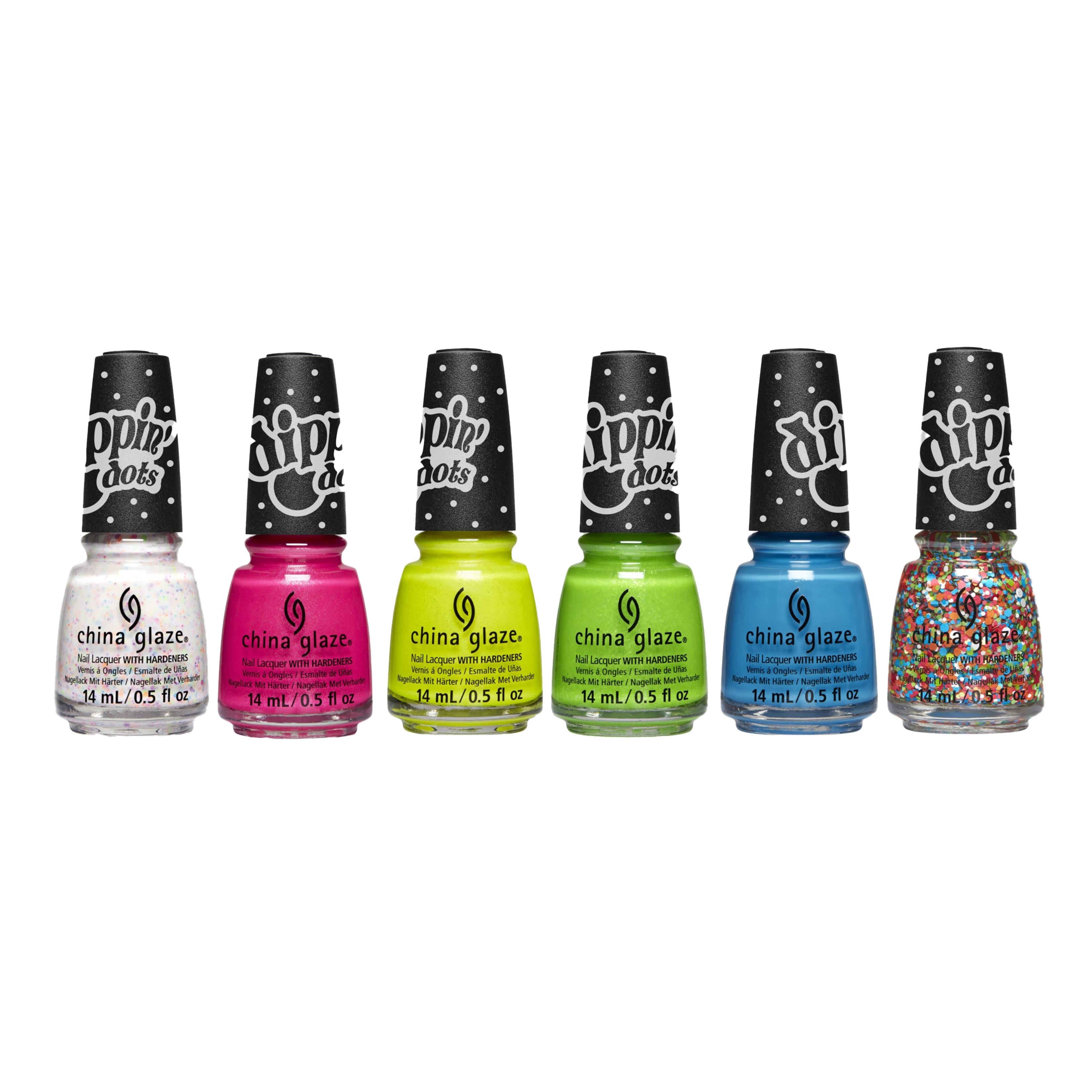China Glaze Dippin' Dots Nail Polish Collection - Long Lasting Neon & Glitter Nail Lacquer Set for Summer Nails, Manicures & Pedicures