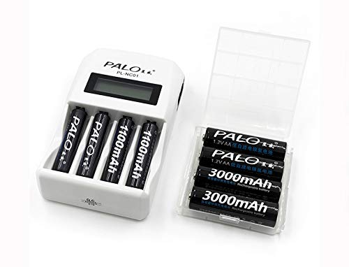 Pukido PALO C907W 4-Slot LCD Intelligent Battery Charger for AA/AAA Ni-Cd/Ni-MH Rechargeable Batteries - Fast Charging with Smart Detection (AU Plug) - Perfect for Home, Office, and Travel Use