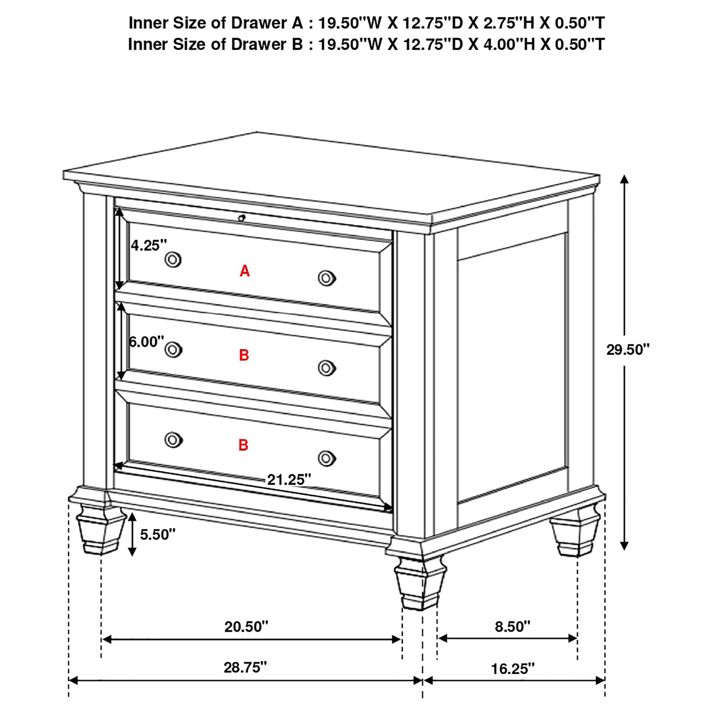 Coastal Wood 3-Drawer Nightstand - Sandy Beach Style Bedside Table with Storage Organizer for Bedroom - Black (201322) | Perfect for Beach House Decor & Guest Room Furniture