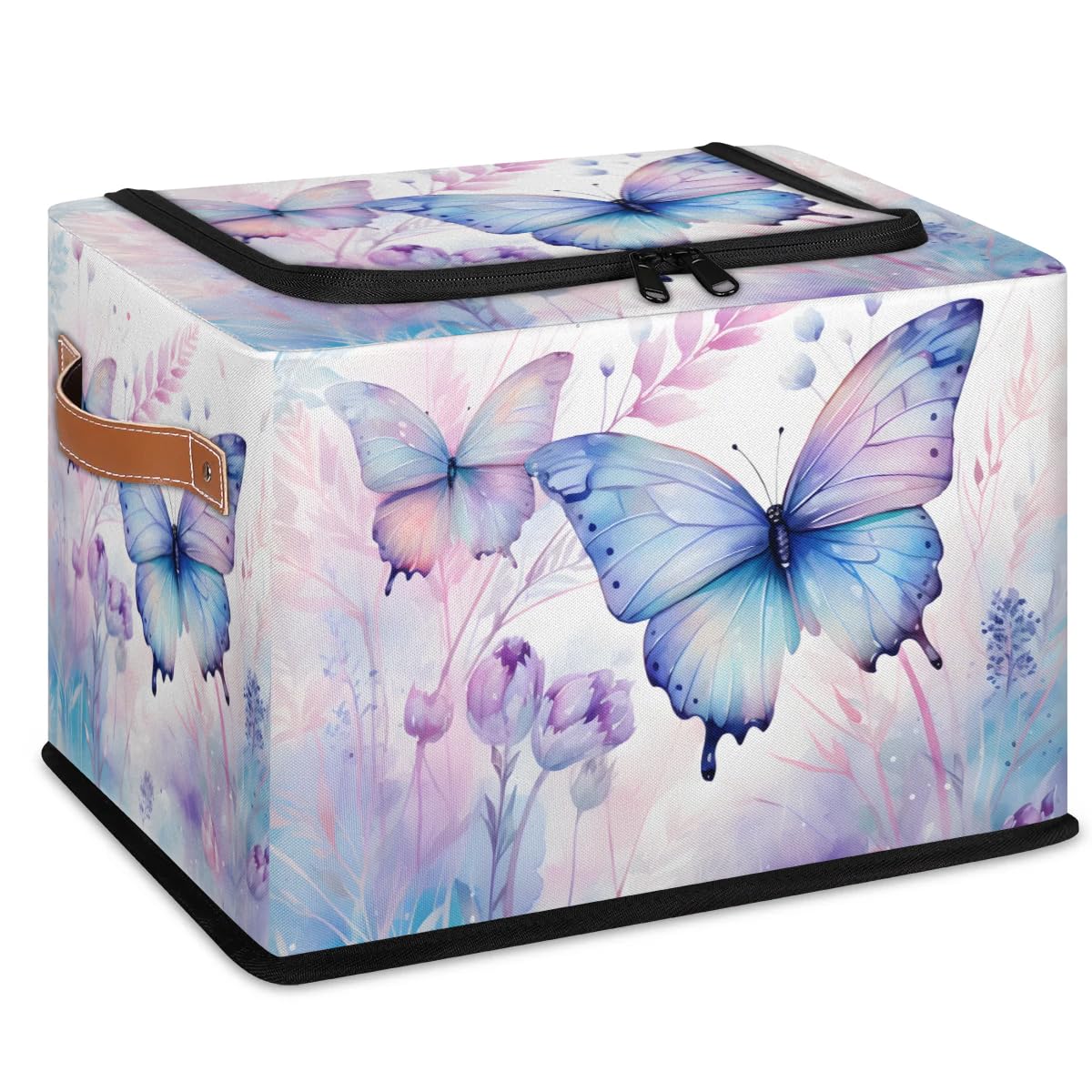 Beautiful Butterfly Storage Boxes with Sturdy Handles & Zipper Lids - 2 Pack Organizer for Clothes, Toys, Blankets | Perfect for Kids' Room, Nursery, and Home Organization