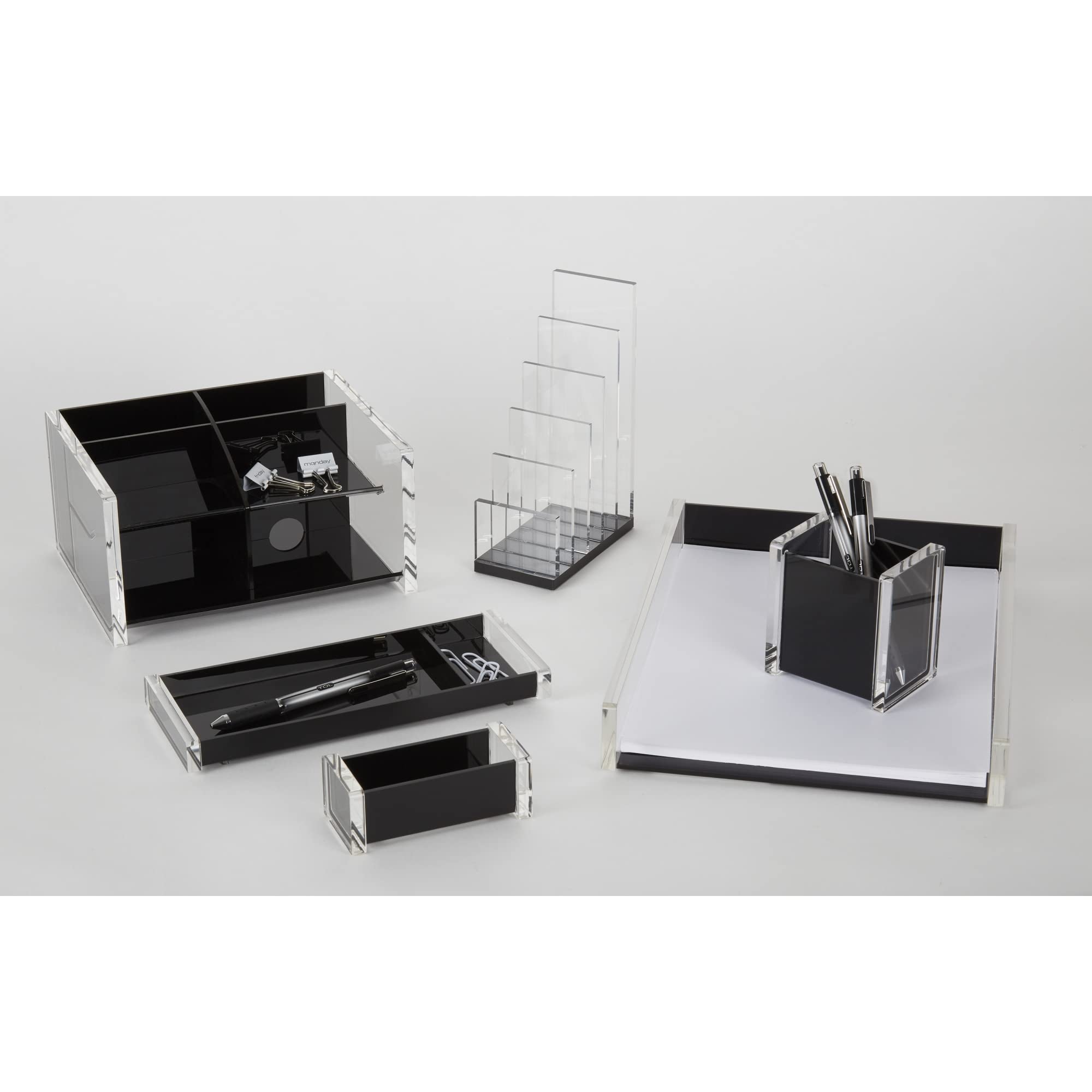 Realspace® Black Acrylic 5-Compartment Letter Size Desk Organizer - Perfect for Office, Home & School Workspace Organization