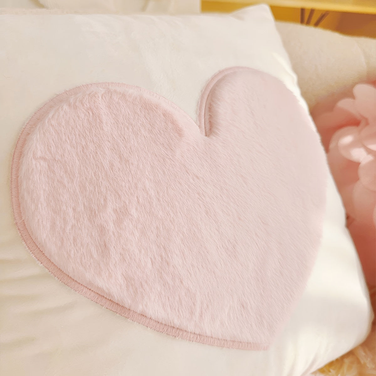 Soft Pink Plush Heart Pillow Cover - Decorative Throw Pillow Case for Couch, Bedroom, Valentine's Day Gift - Cozy Home Decor for Girls & Women