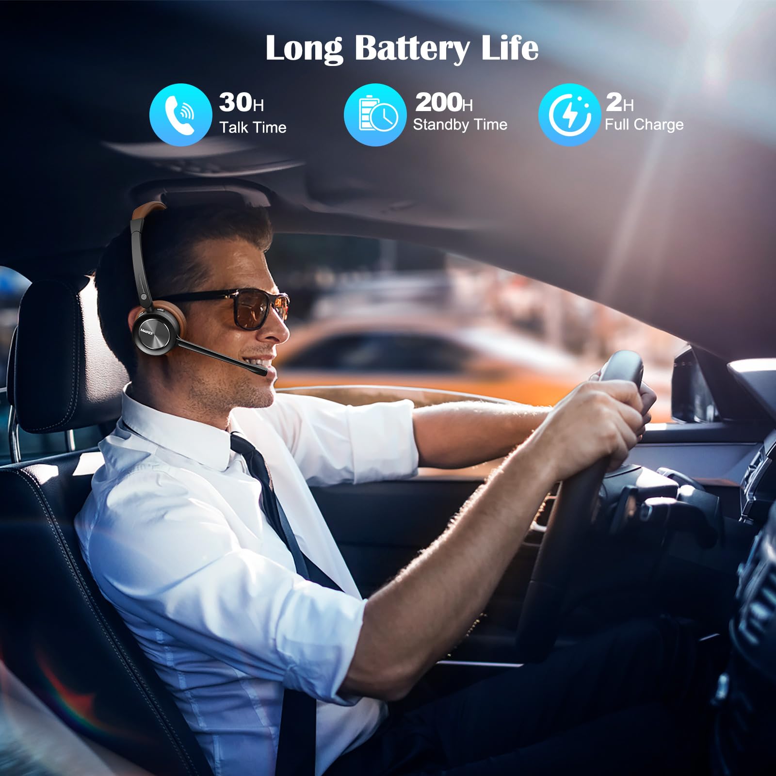 MAIRDI Wireless Bluetooth Headset with Noise Cancelling Microphone - Dual Connectivity 5.1 Multipoint Headphones for Truckers, Office Work, PC, Cell Phone - Perfect for Teams Calls, Home Office & Long-Distance Driving