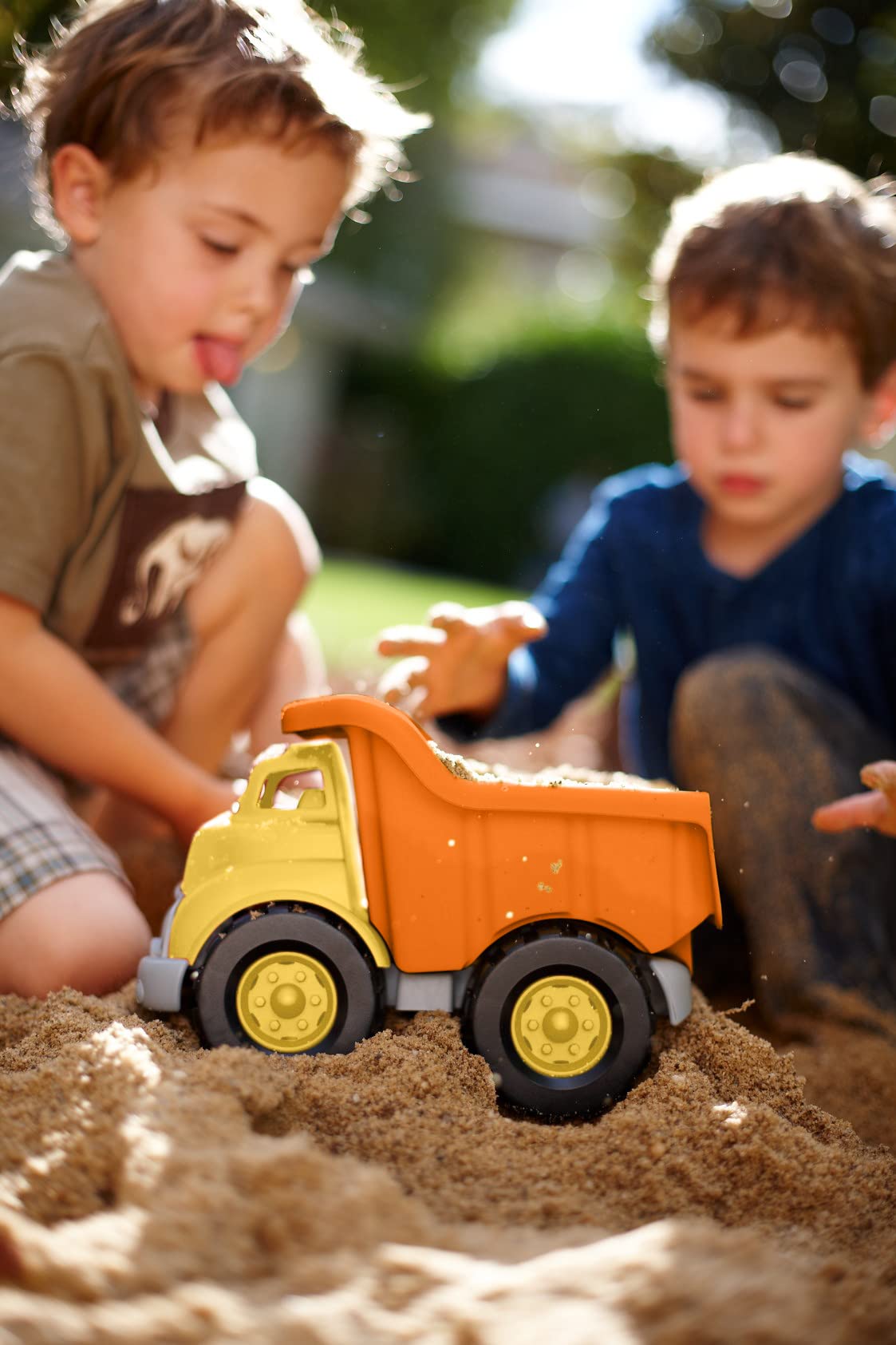 Green Toys Dump Truck - Eco-Friendly Yellow/Orange Toy Truck for Kids | Perfect for Sandbox Play, Construction Pretend Play & Outdoor Activities