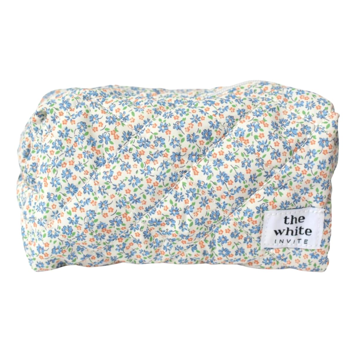 Floral Makeup Bag for Women | Quilted Cotton Cosmetic Pouch | Travel Toiletry Organizer | Dusty Blue Blooms Large Size | Perfect for Makeup Storage, Travel Essentials & Snack Organization