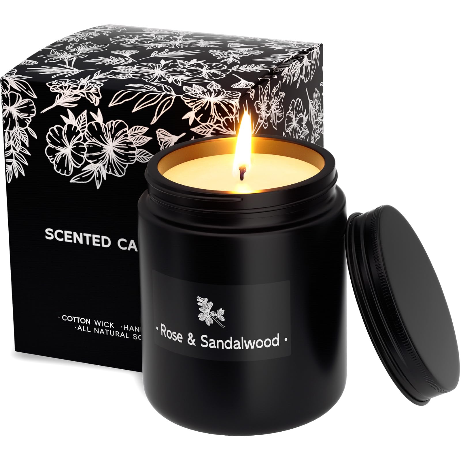 Premium Christmas Scented Soy Wax Candle for Men - 7.6oz Long-Lasting Home Fragrance Candle (40+ Hours Burn Time) - Rose & Sandalwood Aroma - Perfect Holiday Gift for Him & Romantic Home Decor for Bedroom, Office or Living Room
