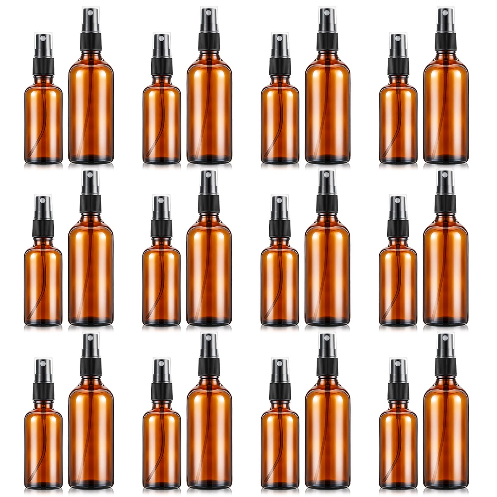 24-Pack 2oz & 4oz Amber Glass Spray Bottles - Essential Oil Bottles, Fine Mist Cosmetic Sprayers, Empty Perfume Bottles for Hair, Face, Body & Makeup - Perfect for Home, Travel & DIY Beauty Products