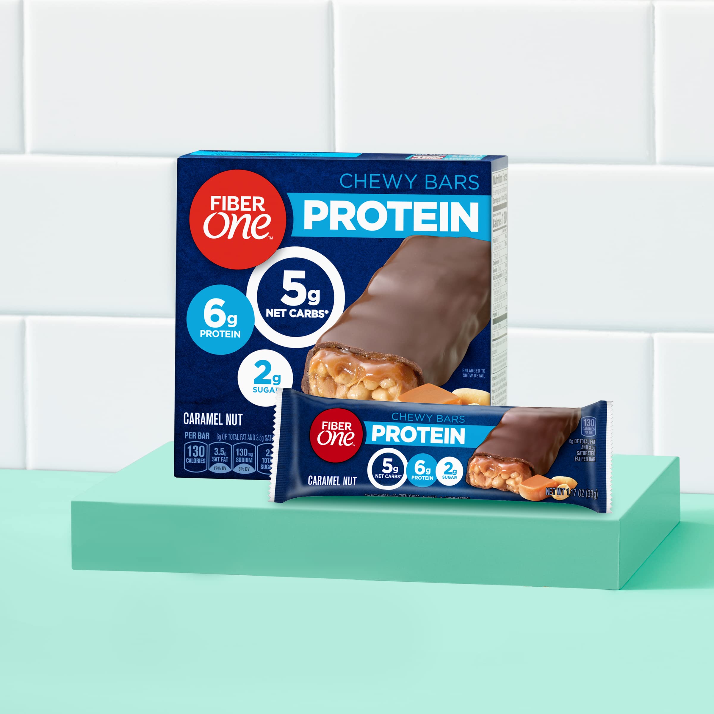 Fiber One Chewy Protein Bars, Caramel Nut Flavor - High Protein Snack Bars (1.17 oz, 5 Count) - Perfect for Workout Recovery, Office Snacks & Healthy On-the-Go Nutrition