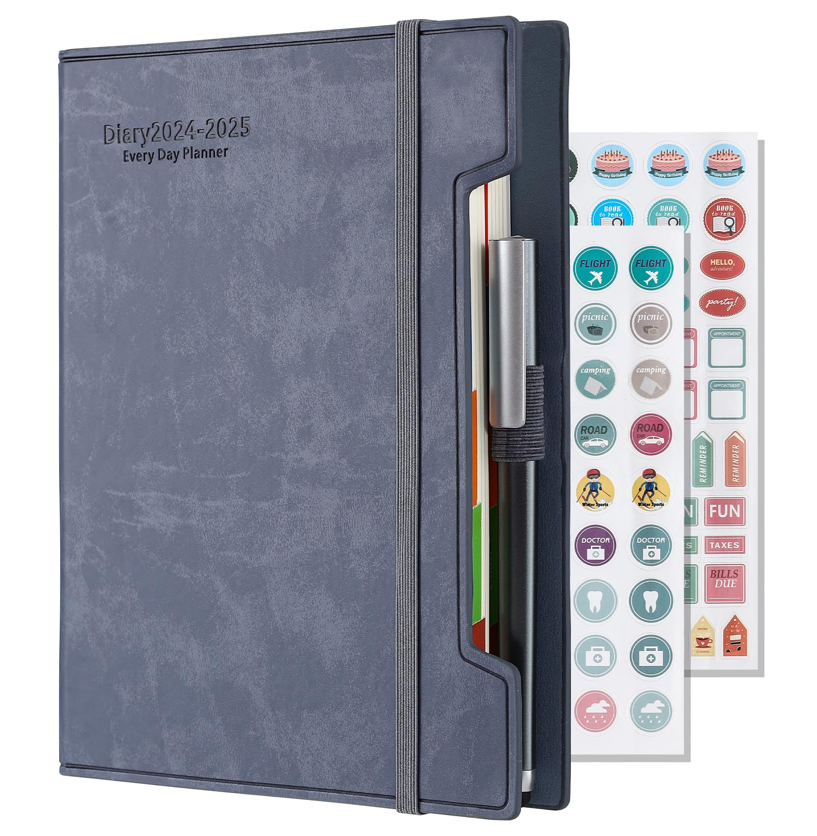 2024-2025 Academic Planner - A5 Daily Diary with Hard Cover, Pen Loop & Stickers | July 2024 to June 2025 Agenda | Perfect for Students, Teachers & Professionals | Back Pocket & Free Pen Included (Blue) | Ideal for School, Office & Personal Organization