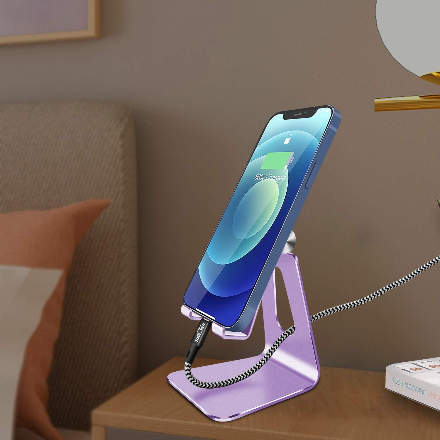 Adjustable Aluminum Phone Stand & Tablet Holder - Universal Dock Compatible with iPhone 12, iPad, Samsung Galaxy, Google Pixel (Under 10 Inch) - Rose Gold & Lilac Purple - Perfect for Desk, Office, Home, Bedside & Travel Use