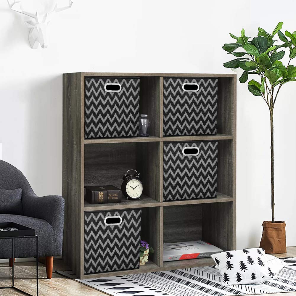 Foldable Fabric Storage Cubes 13x13x13 Inch - Black Chevron Printed Cloth Bins with Drawer for Closet, Shelf & Home Organization | Perfect for Toys, Books & Wardrobe Storage (QY-SC03-3)