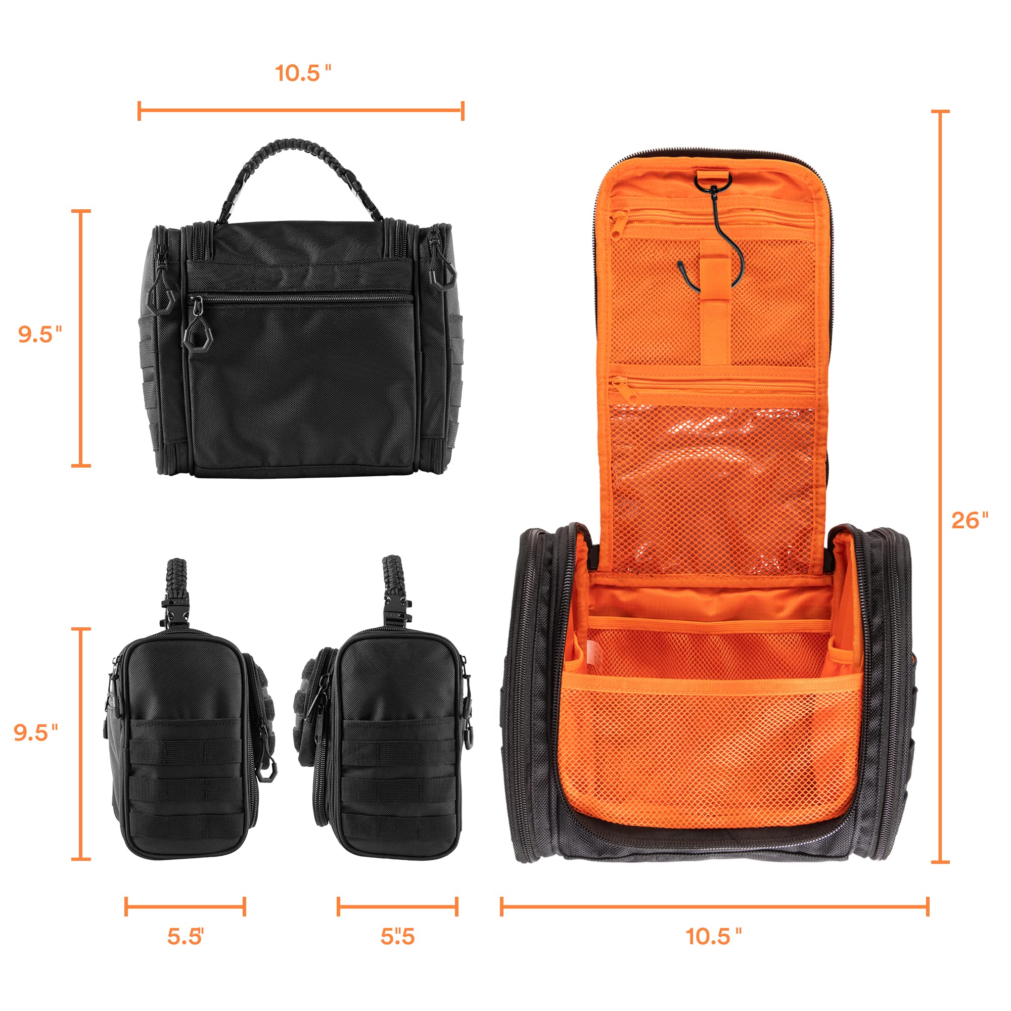 Fitdom Tactical Hanging Toiletry Bag for Men & Women - Waterproof Travel Dopp Kit Organizer for Cosmetics, Toothbrush, Shaving & Grooming Essentials - Perfect for Camping, Gym, Business Trips & Overnight Stays