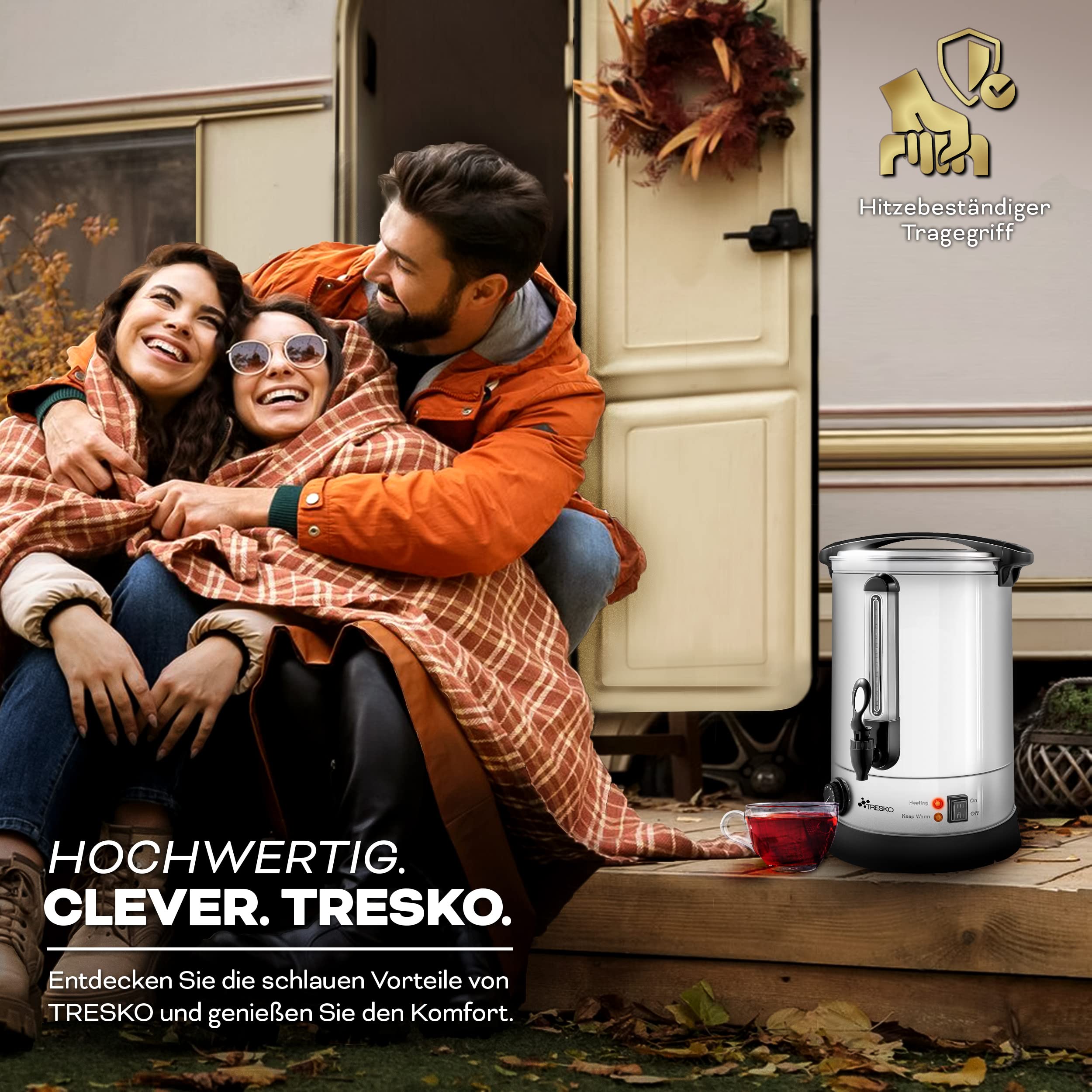 TRESKO® 10L 1500W Stainless Steel Automatic Mulled Wine Kettle - Hot Beverage Dispenser & Hot Water Distributor for Home, Restaurant & Party Use