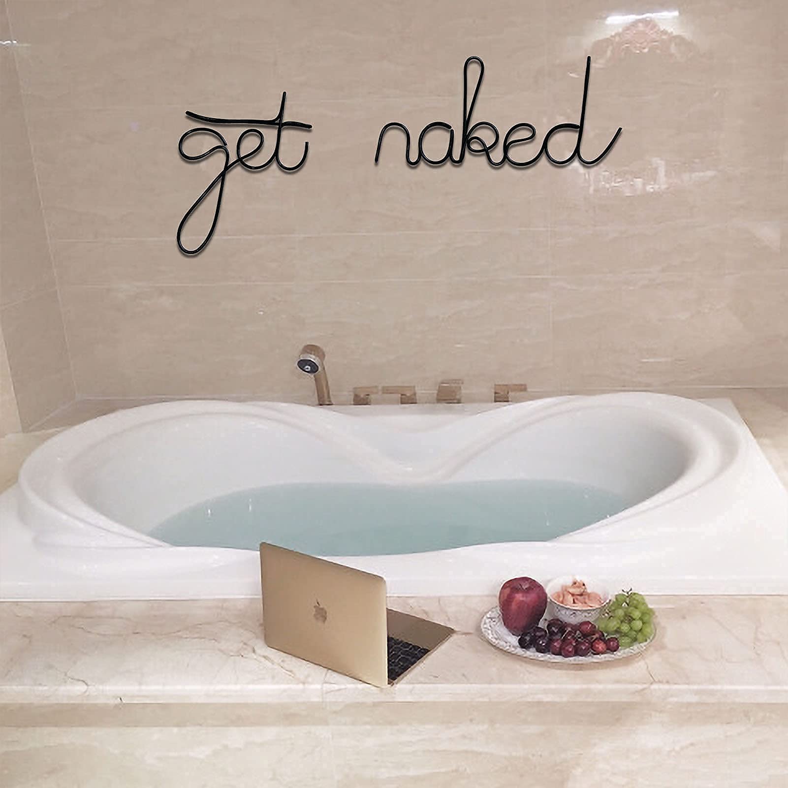 Funny Metal Wall Art Sign - 'Get Naked' Bathroom Decor for Home, Wedding & Bridal Gift (Black) | Perfect for Bathroom, Bedroom, or Unique Housewarming Present