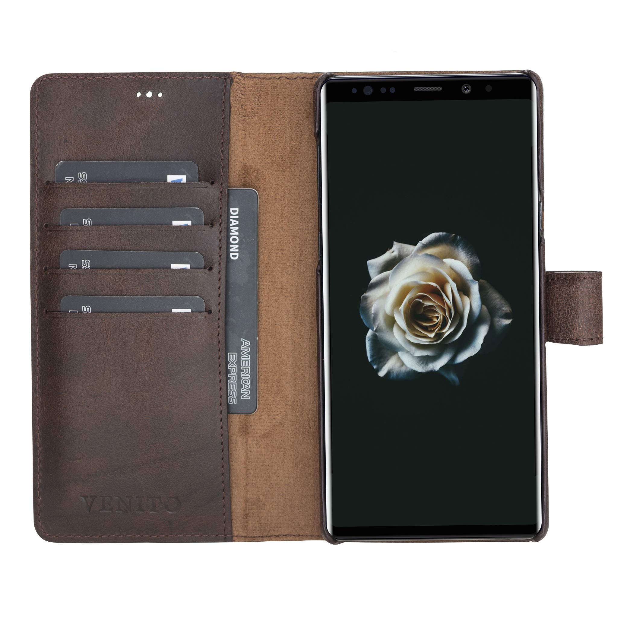 **Venito Florence Genuine Leather Wallet Phone Case for Samsung Galaxy Note 9 – RFID Blocking & Detachable Design – Coffee Brown – Perfect for Travel, Work & Everyday Use**